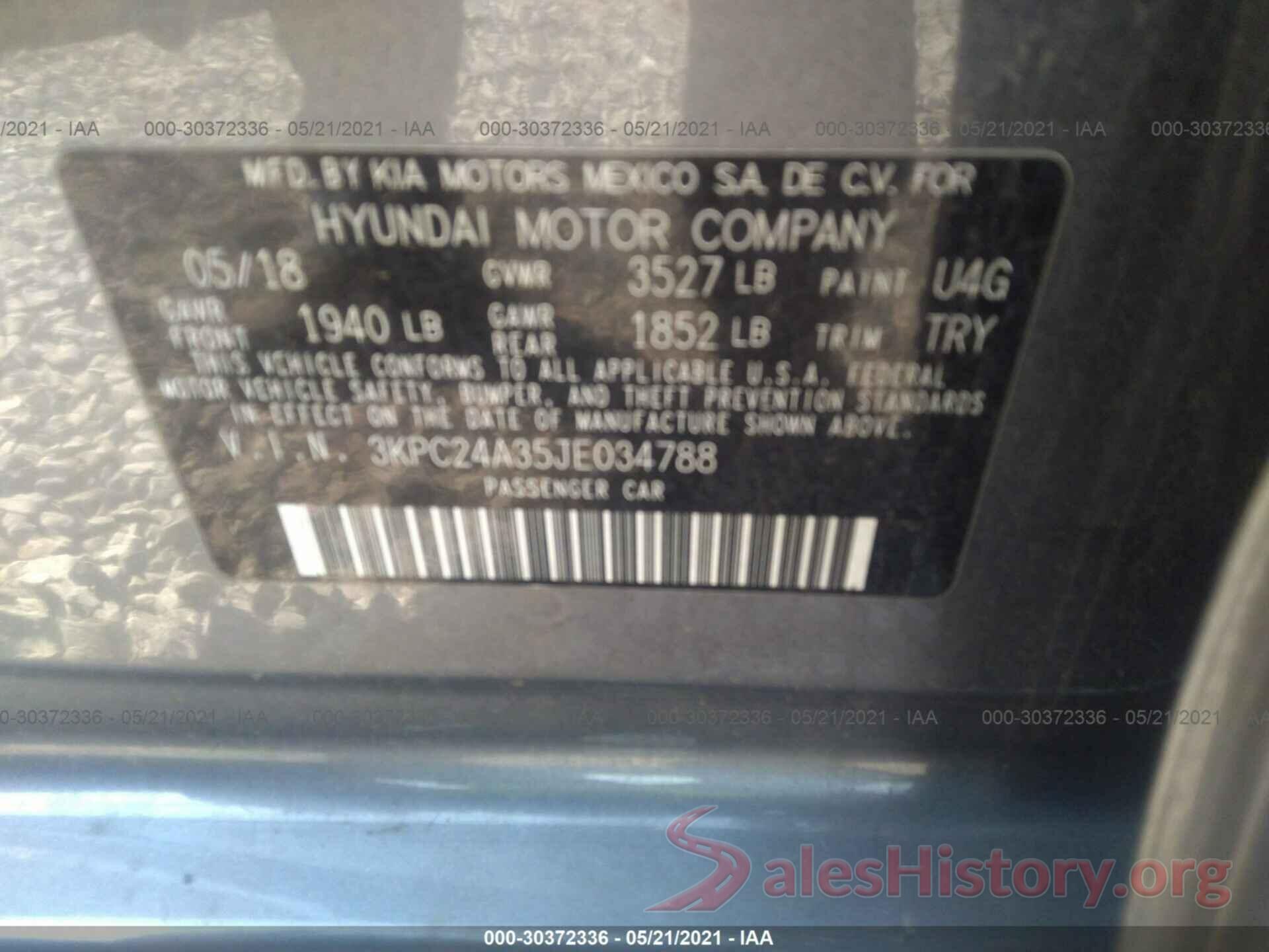 3KPC24A35JE034788 2018 HYUNDAI ACCENT