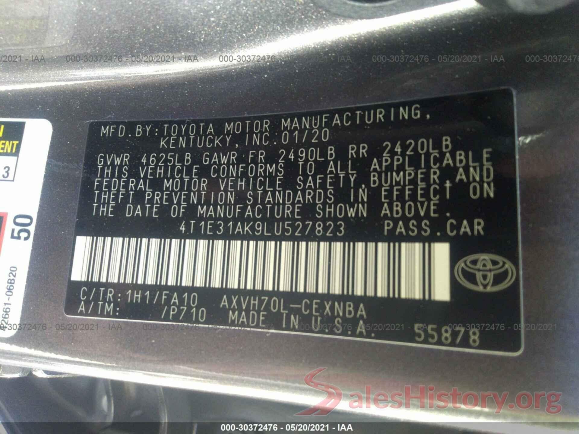 4T1E31AK9LU527823 2020 TOYOTA CAMRY