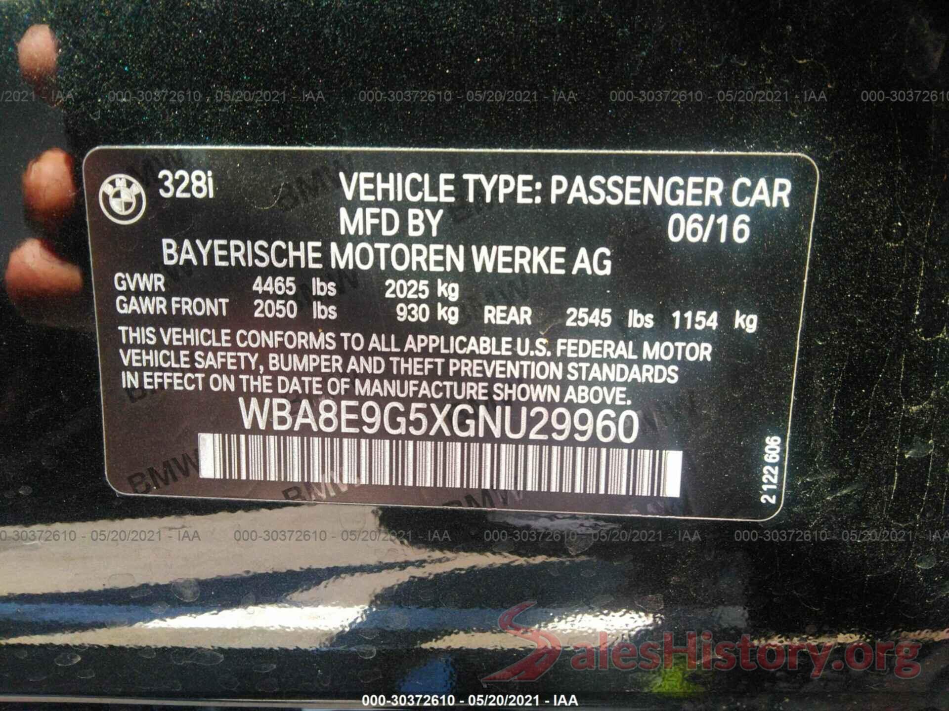 WBA8E9G5XGNU29960 2016 BMW 3 SERIES