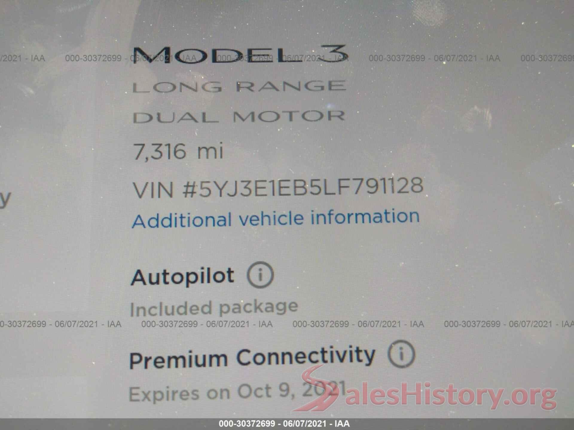 5YJ3E1EB5LF791128 2020 TESLA MODEL 3