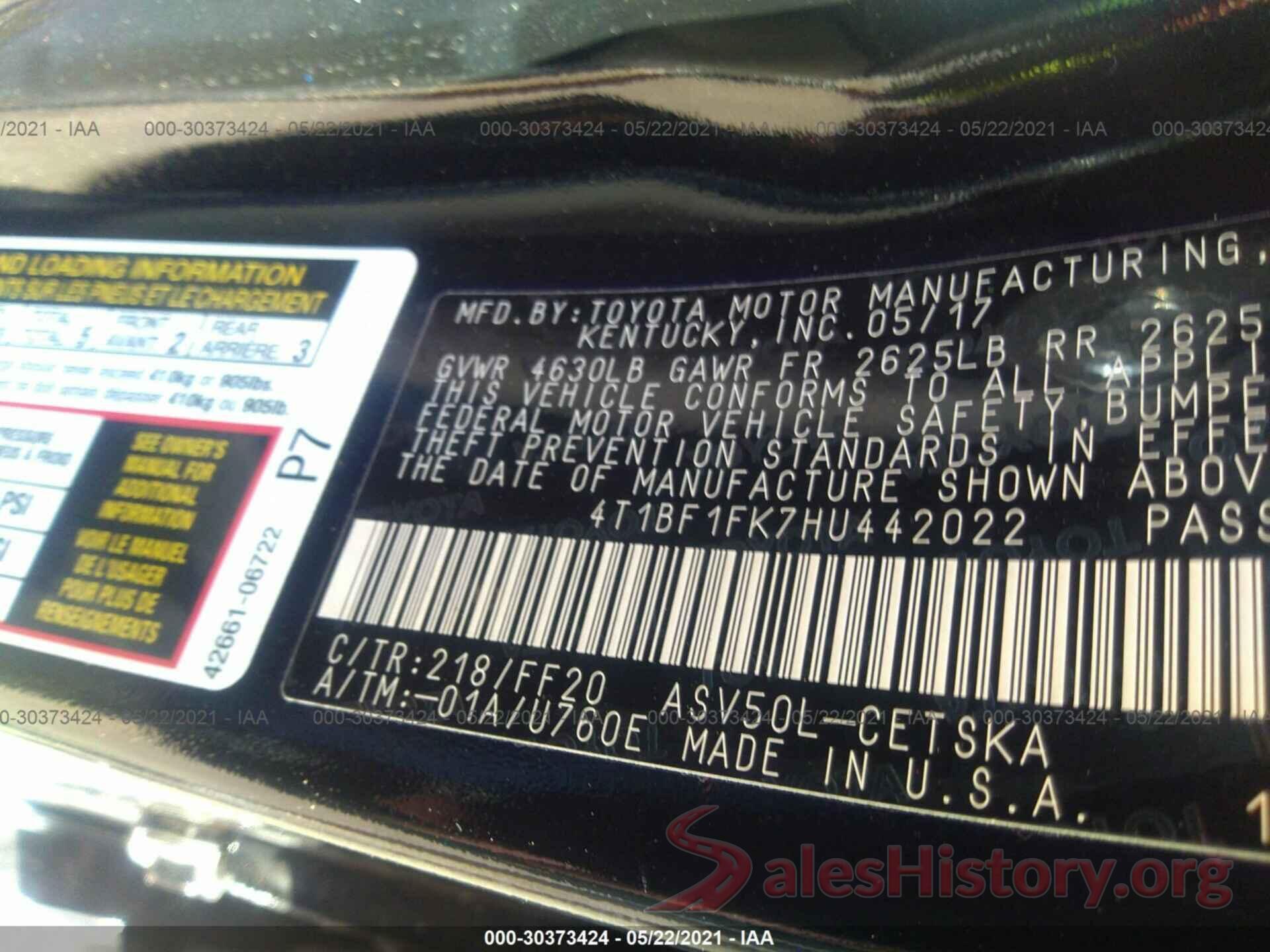 4T1BF1FK7HU442022 2017 TOYOTA CAMRY