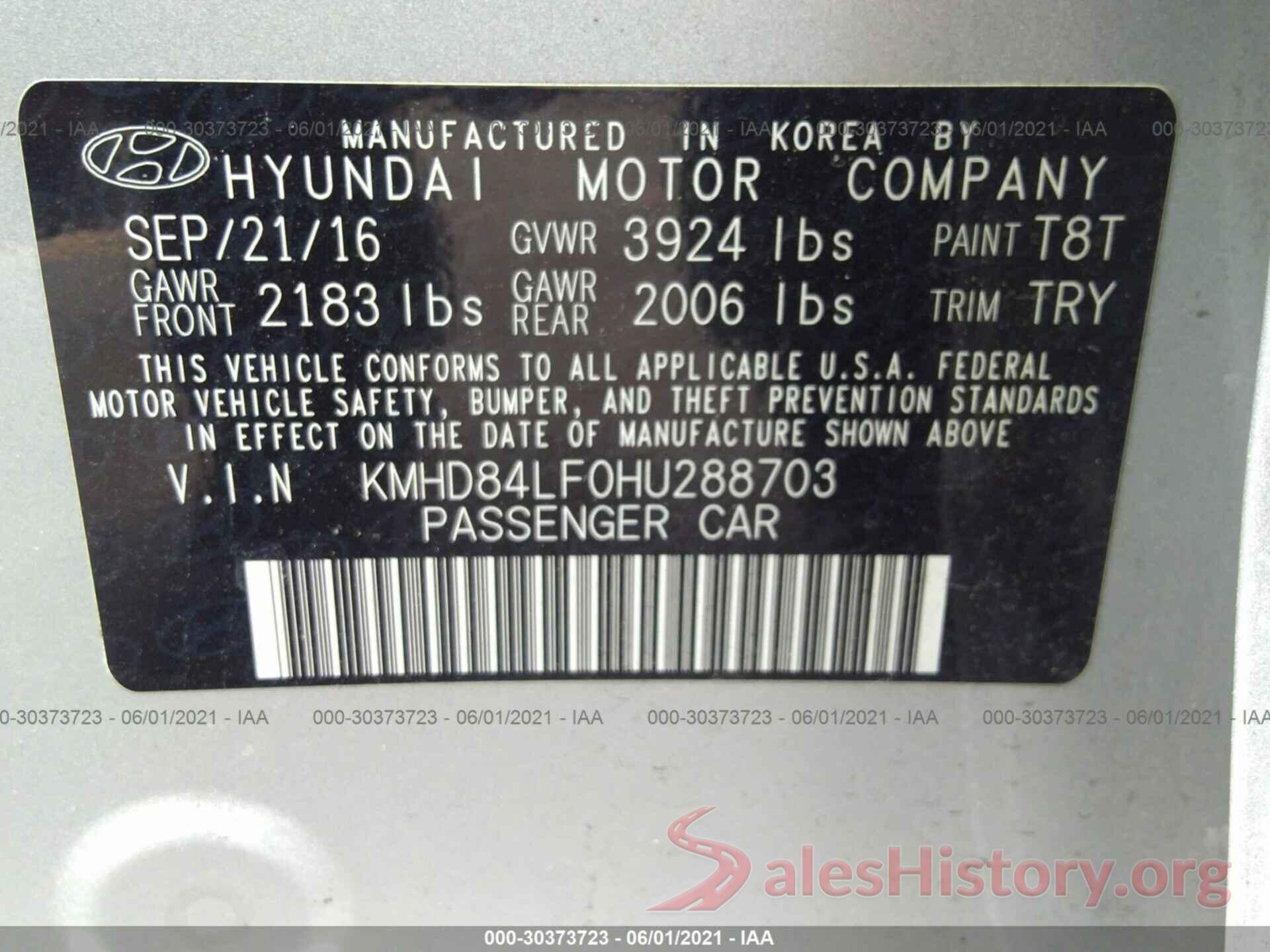 KMHD84LF0HU288703 2017 HYUNDAI ELANTRA