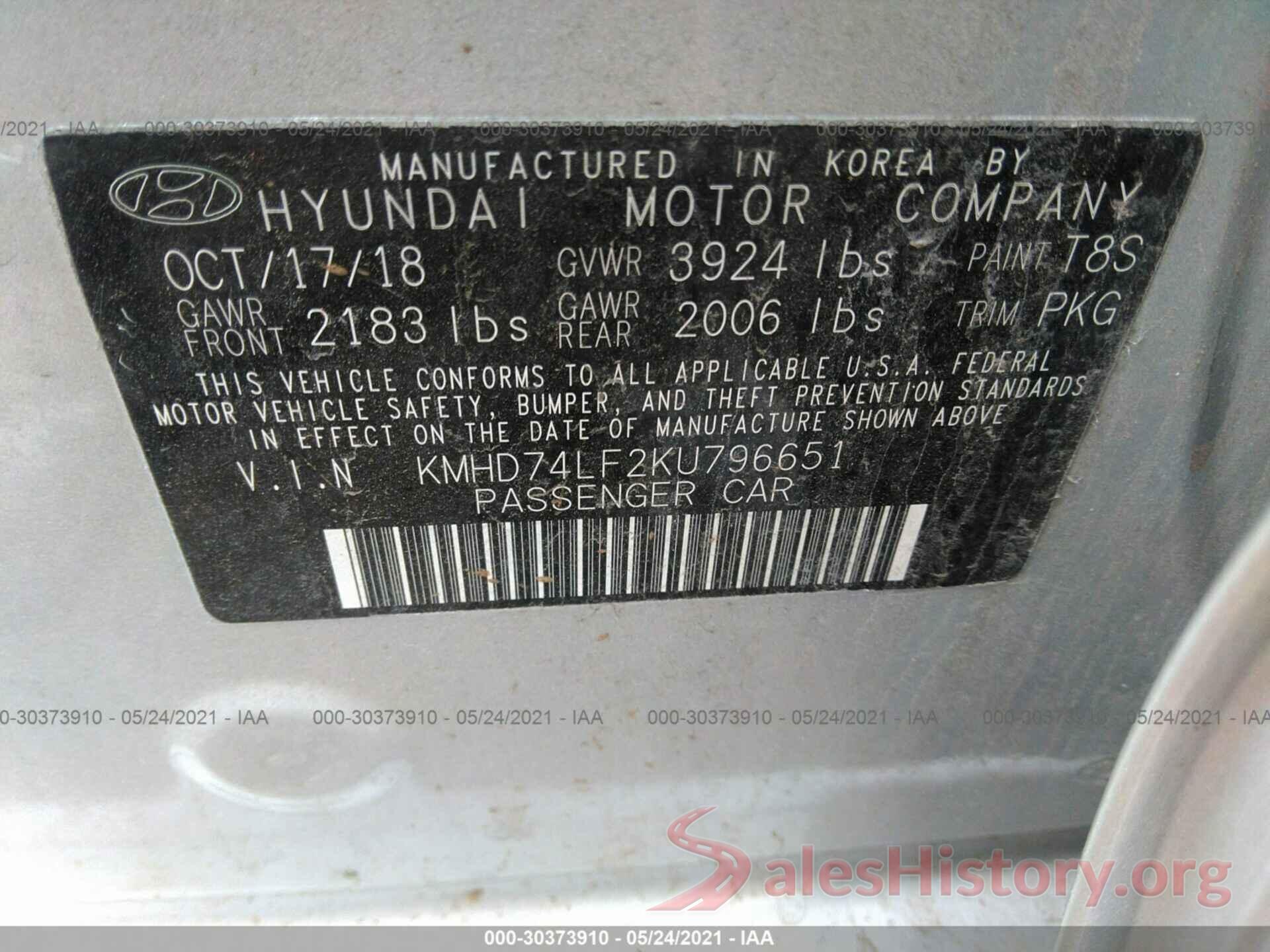 KMHD74LF2KU796651 2019 HYUNDAI ELANTRA