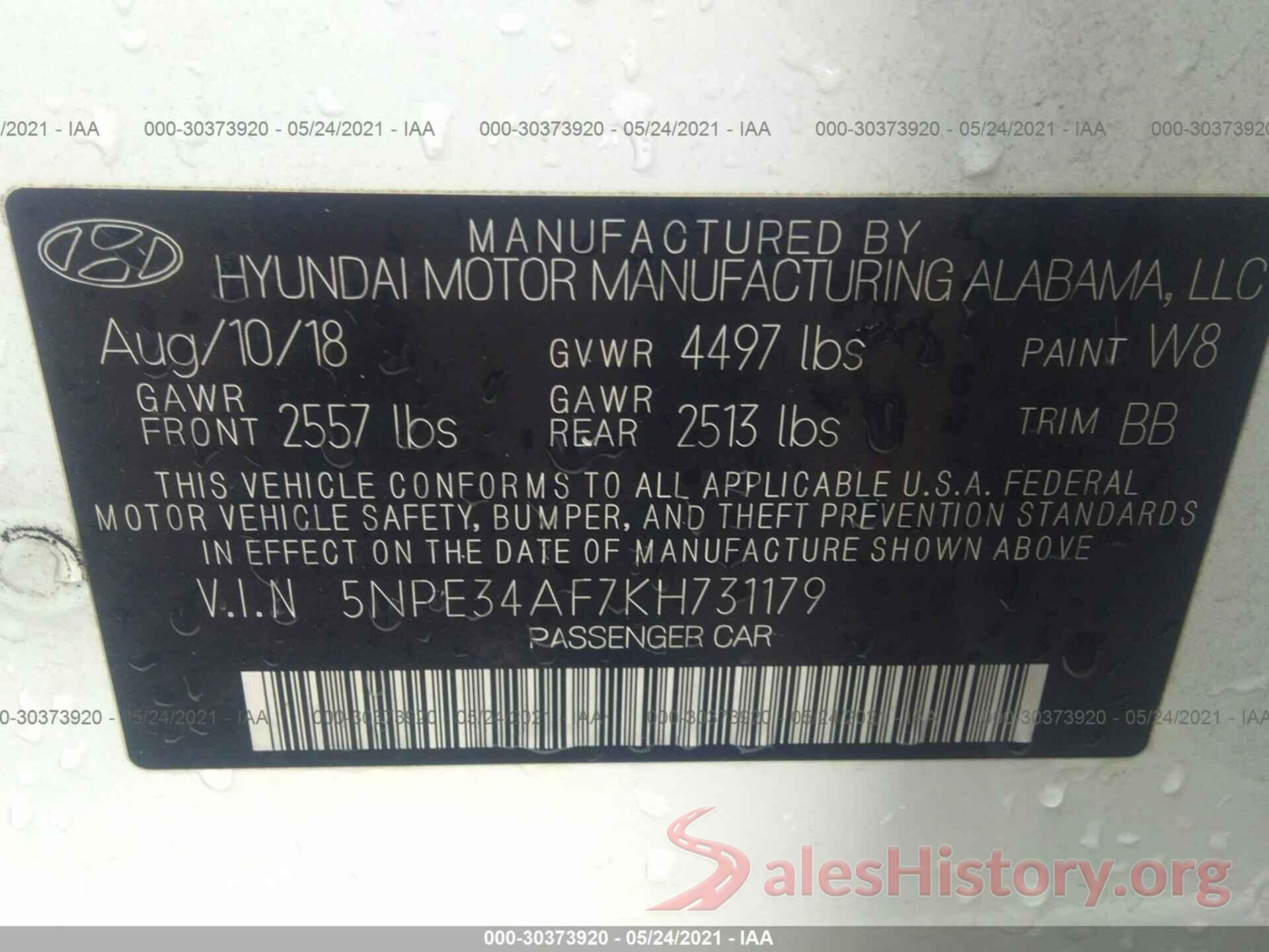 5NPE34AF7KH731179 2019 HYUNDAI SONATA