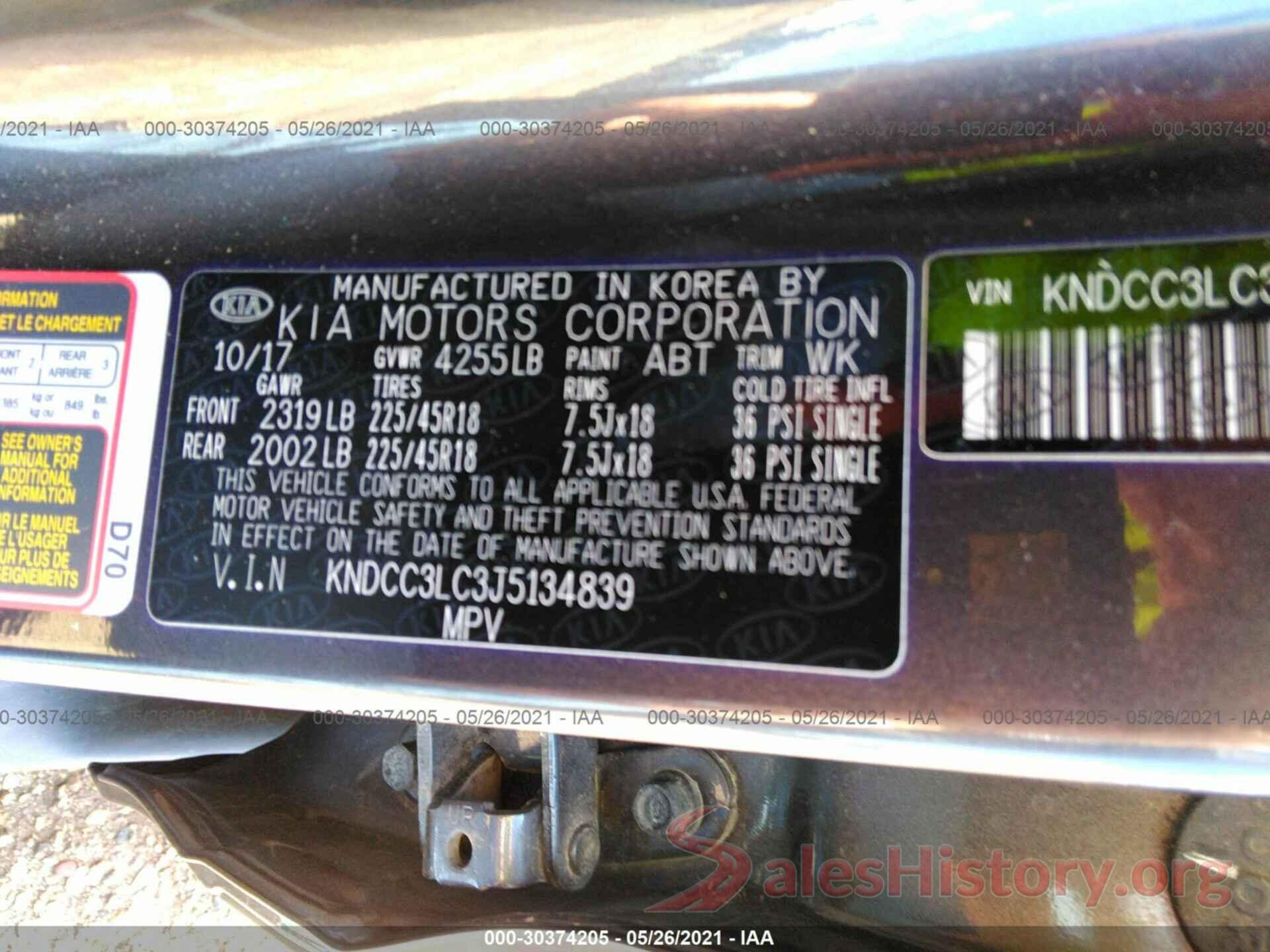 KNDCC3LC3J5134839 2018 KIA NIRO