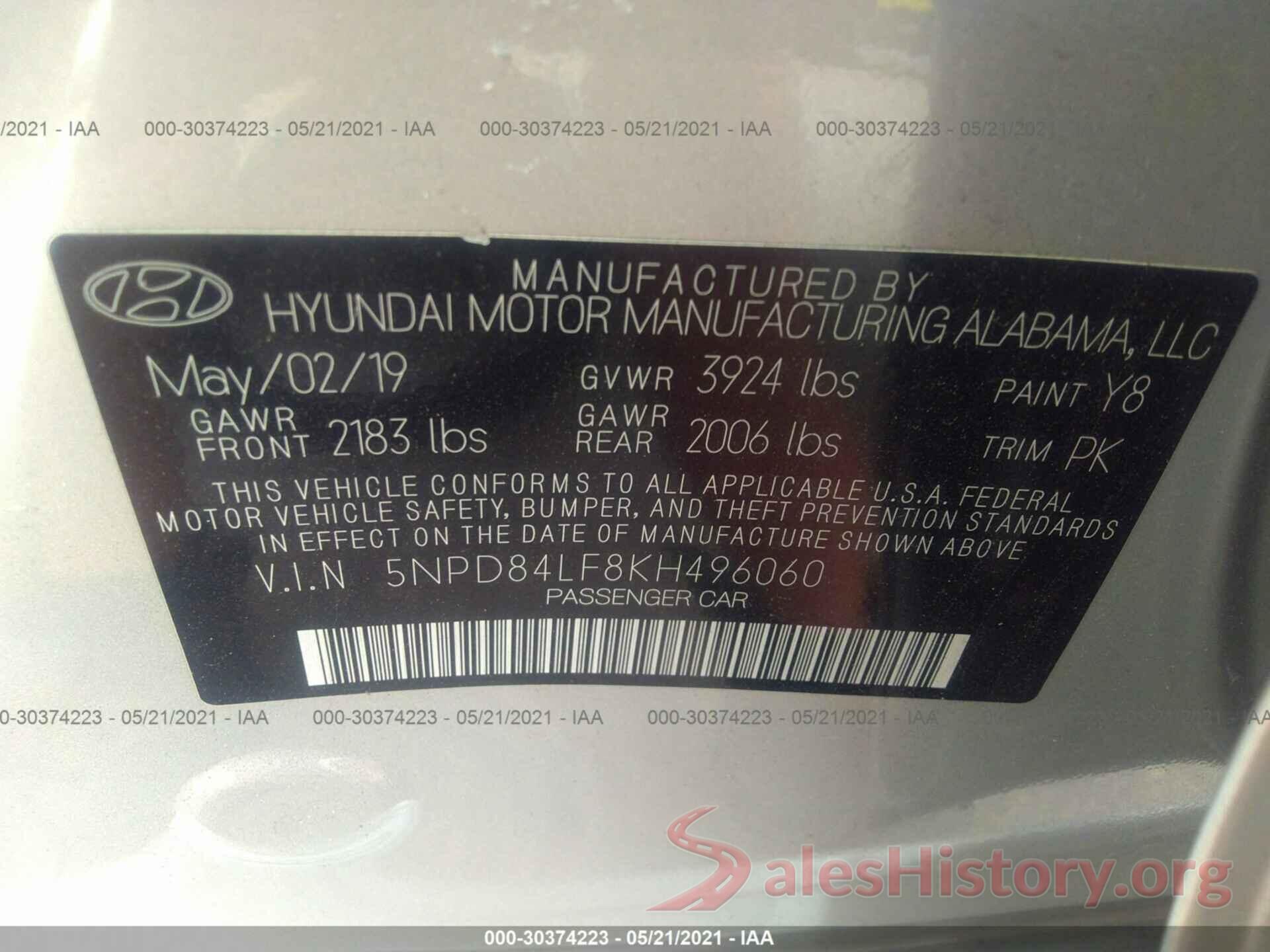 5NPD84LF8KH496060 2019 HYUNDAI ELANTRA