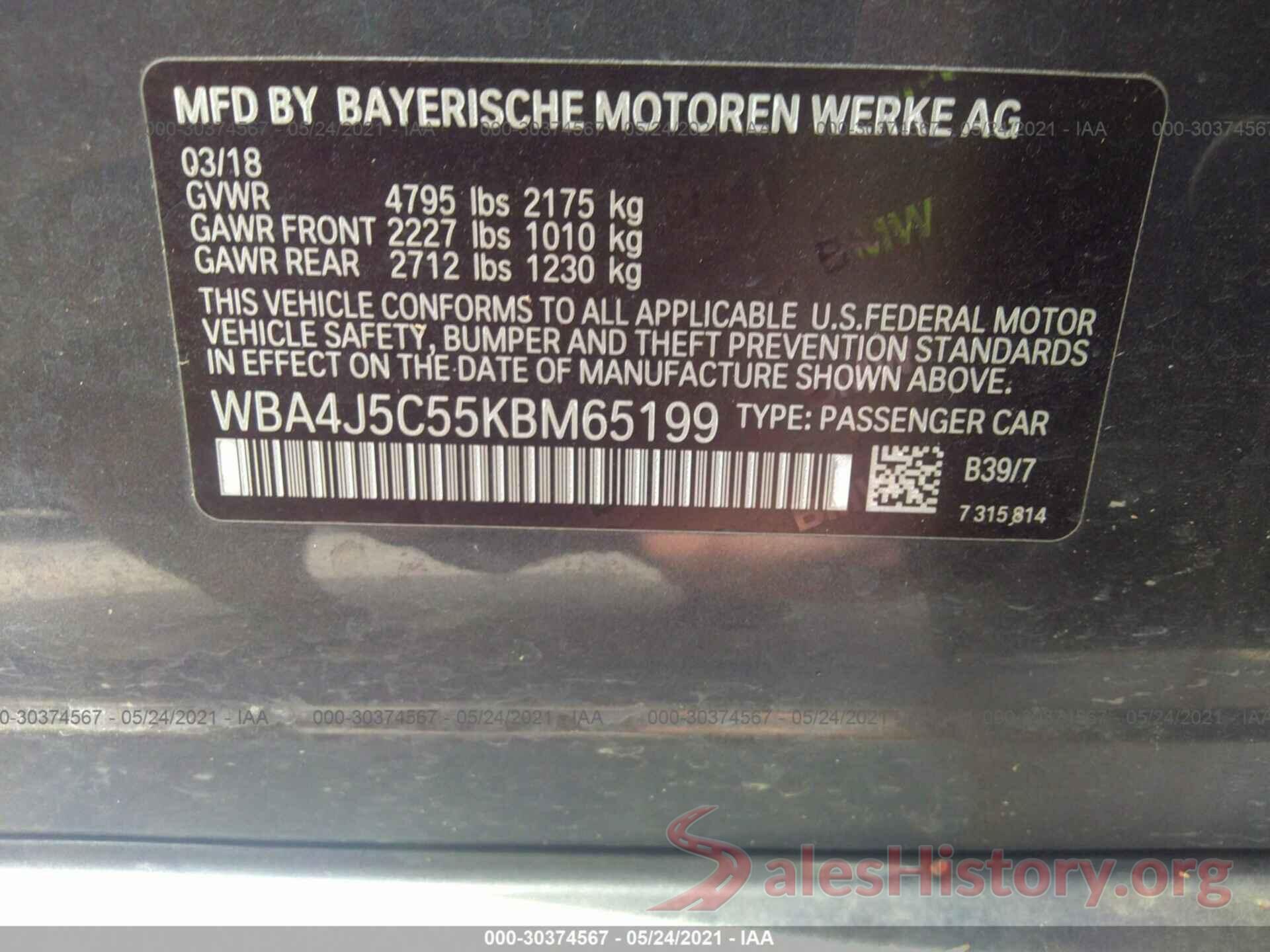 WBA4J5C55KBM65199 2019 BMW 4 SERIES