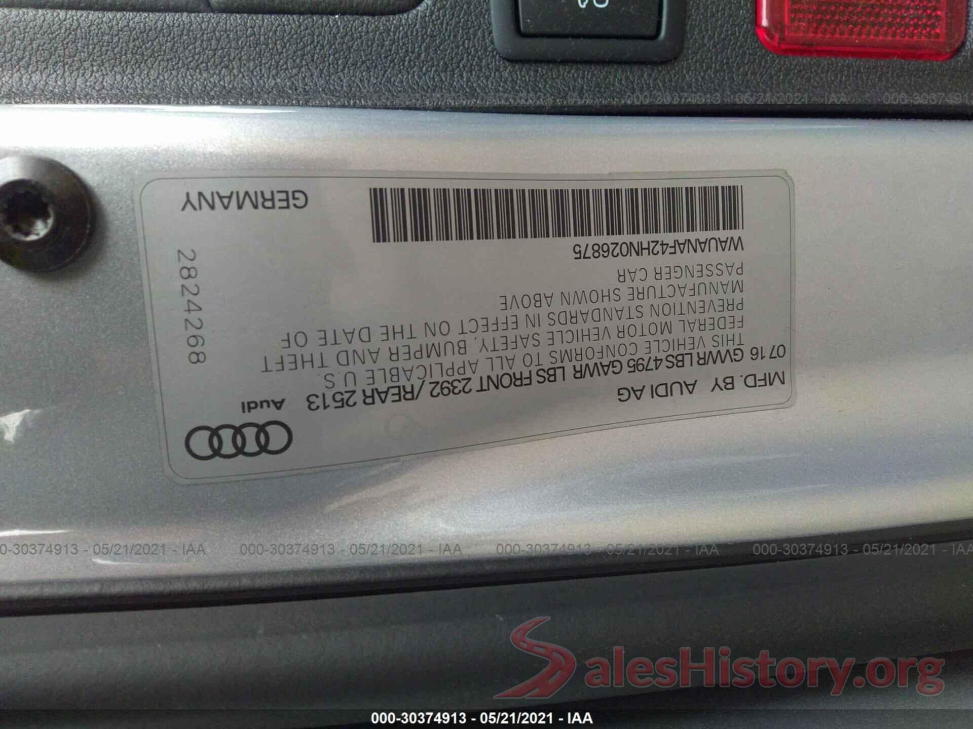 WAUANAF42HN026875 2017 AUDI A4