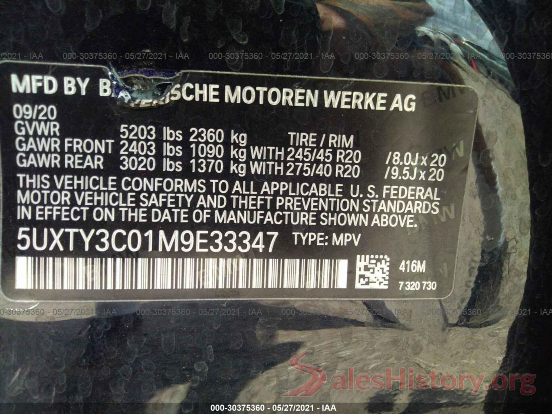 5UXTY3C01M9E33347 2021 BMW X3