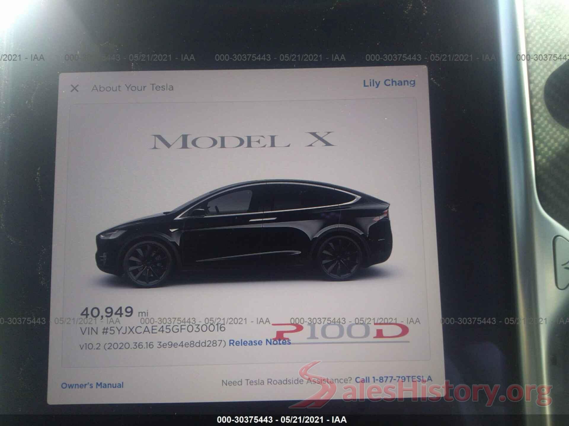 5YJXCAE45GF030016 2016 TESLA MODEL X