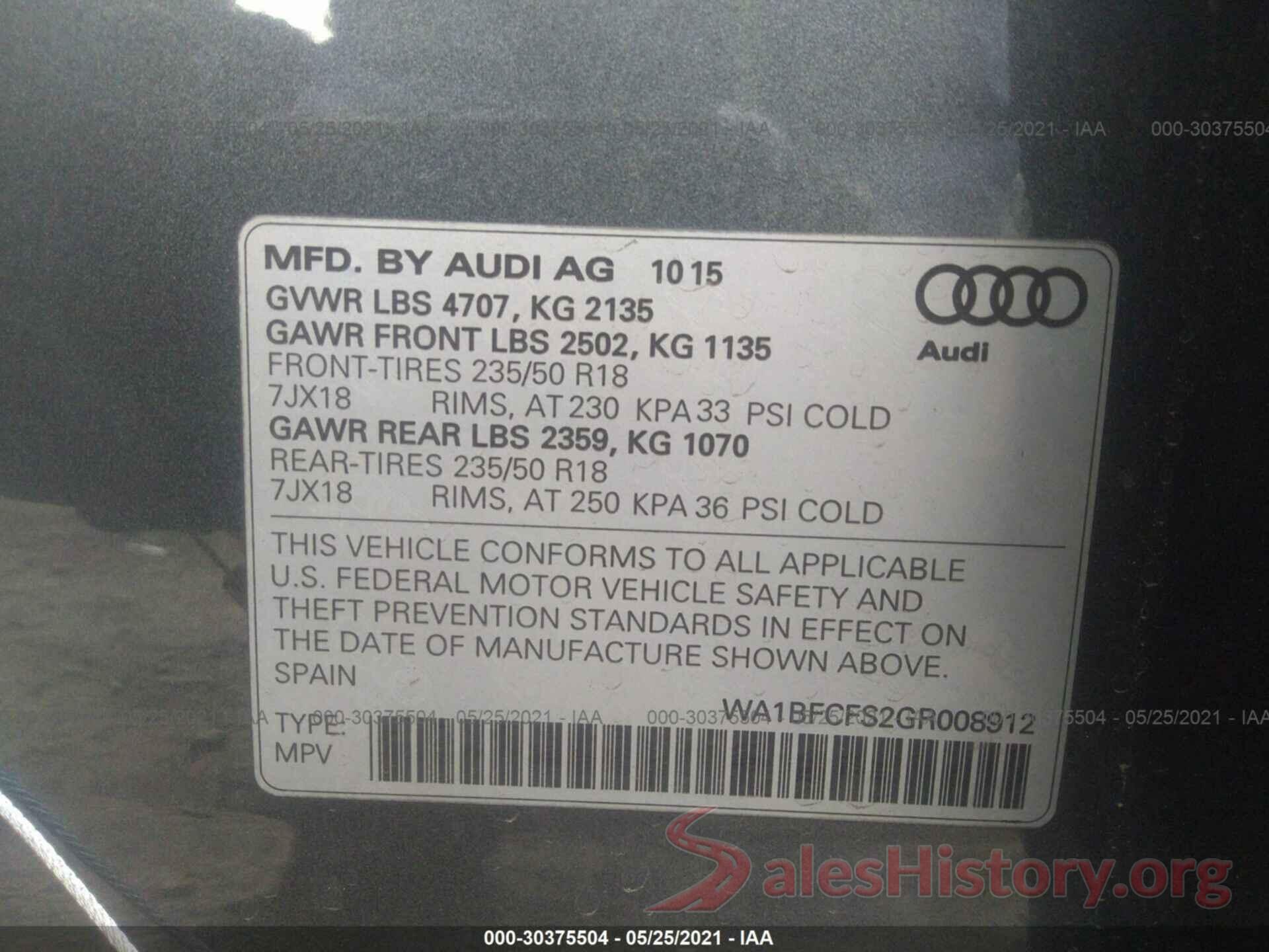 WA1BFCFS2GR008912 2016 AUDI Q3