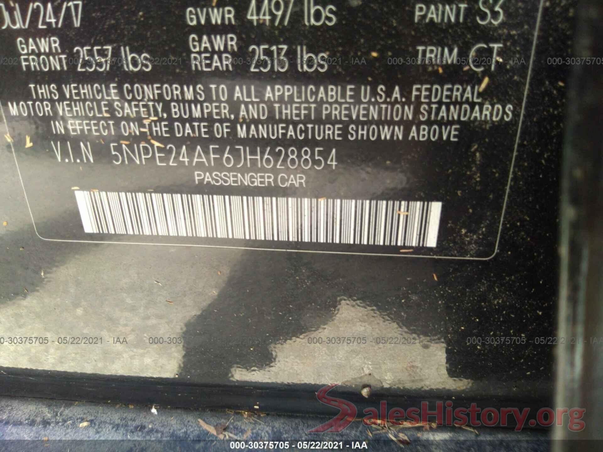 5NPE24AF6JH628854 2018 HYUNDAI SONATA