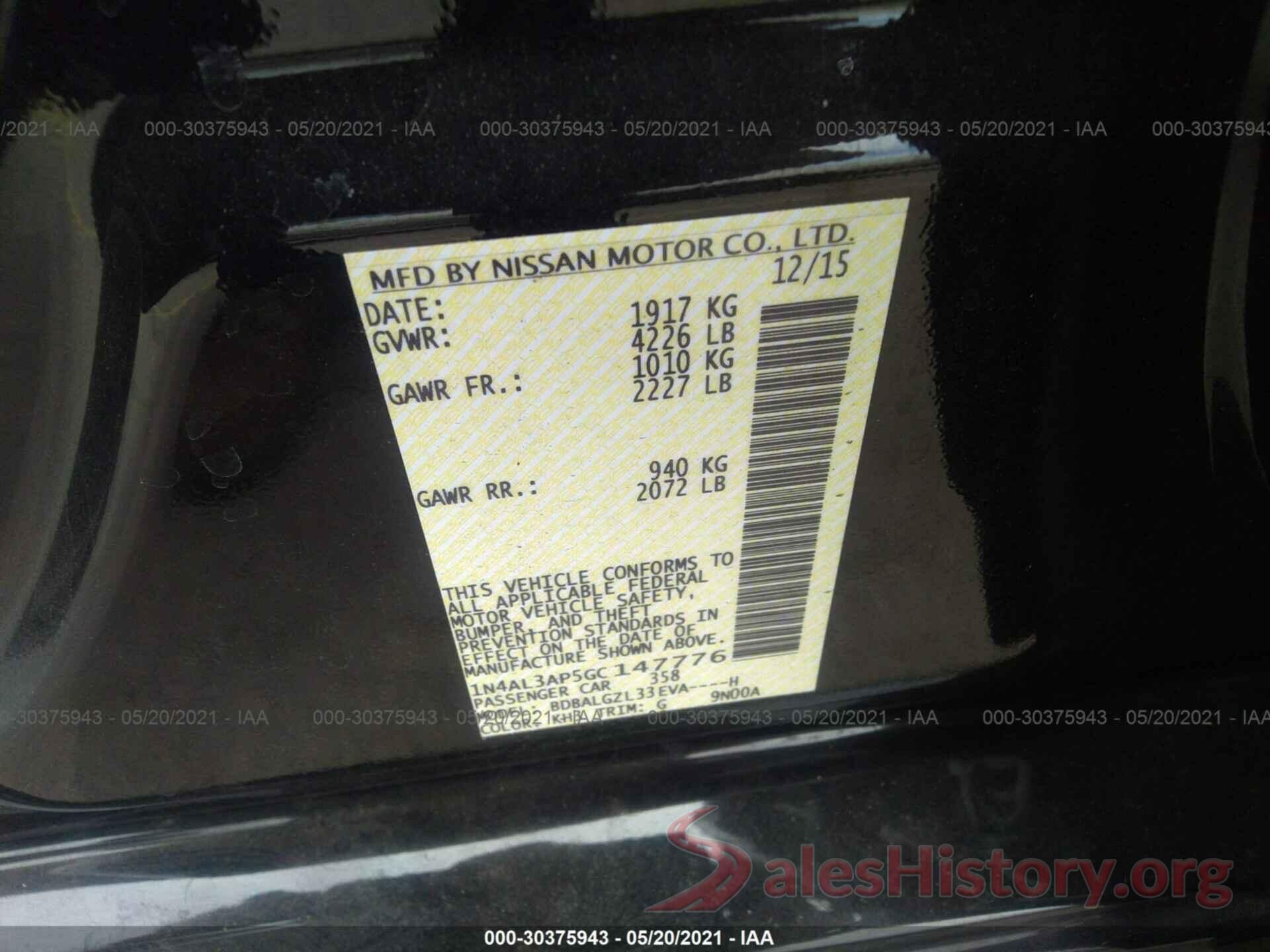 1N4AL3AP5GC147776 2016 NISSAN ALTIMA