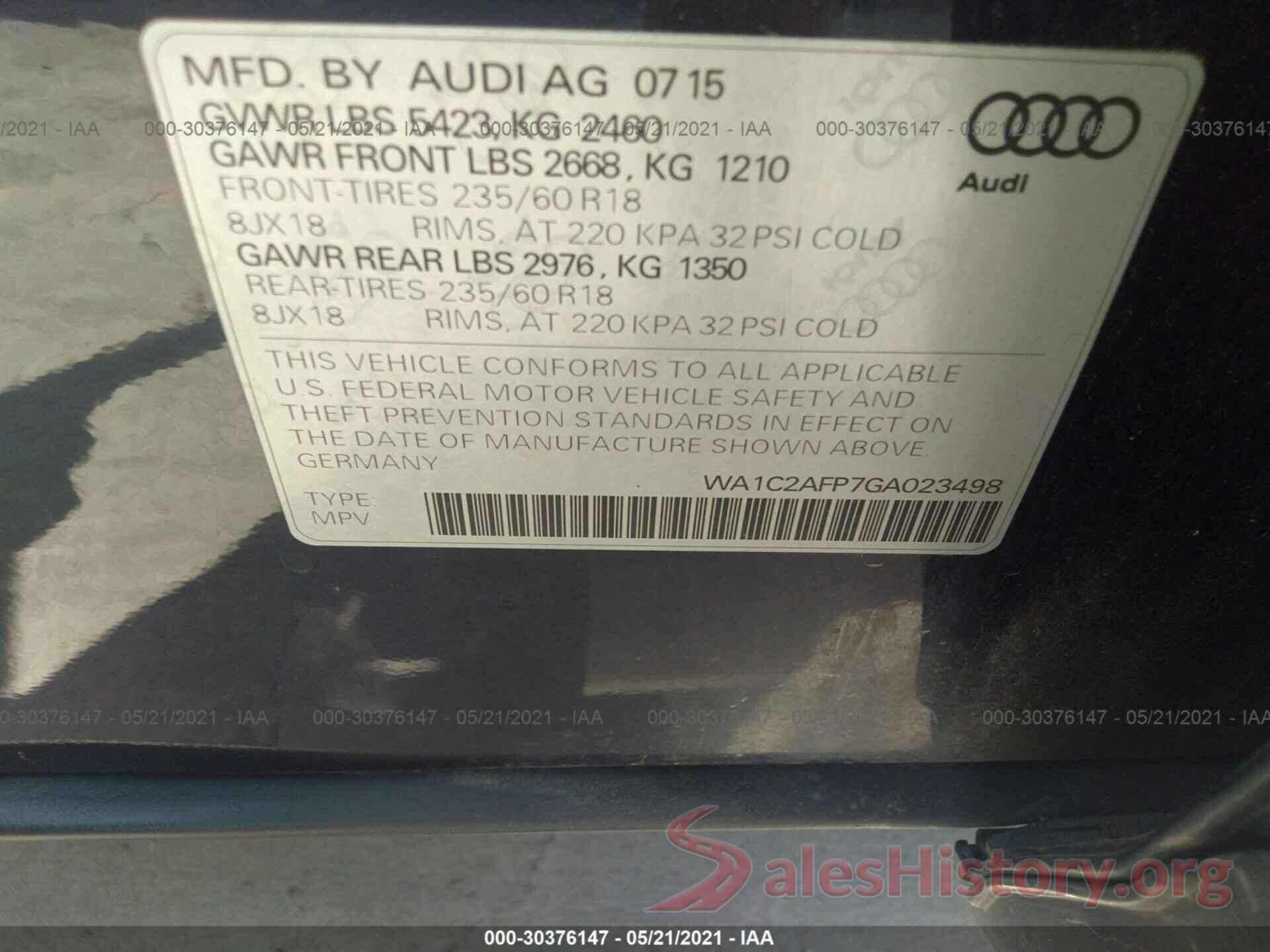 WA1C2AFP7GA023498 2016 AUDI Q5