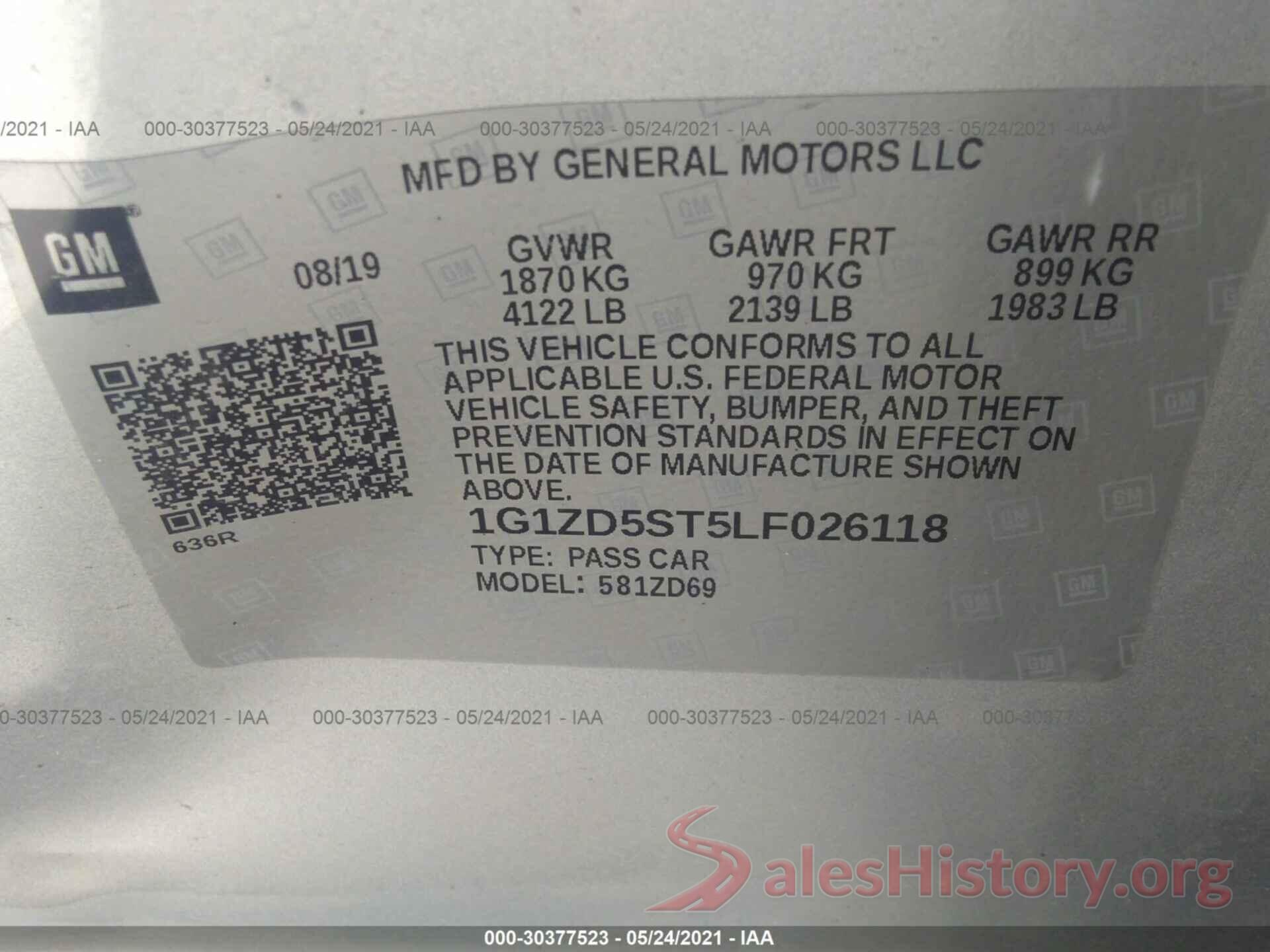 1G1ZD5ST5LF026118 2020 CHEVROLET MALIBU