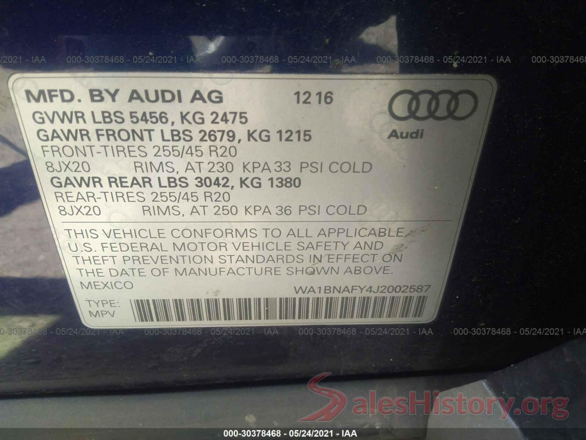 WA1BNAFY4J2002587 2018 AUDI Q5