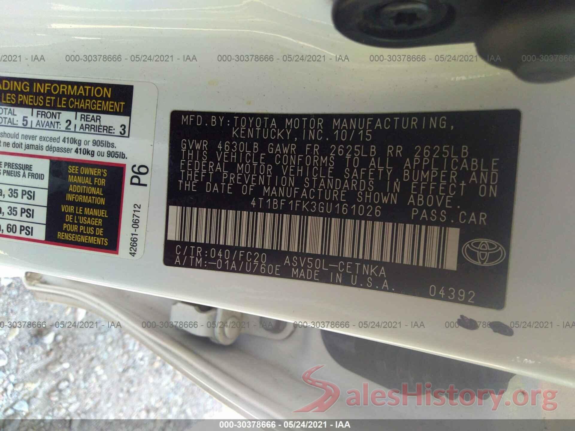 4T1BF1FK3GU161026 2016 TOYOTA CAMRY