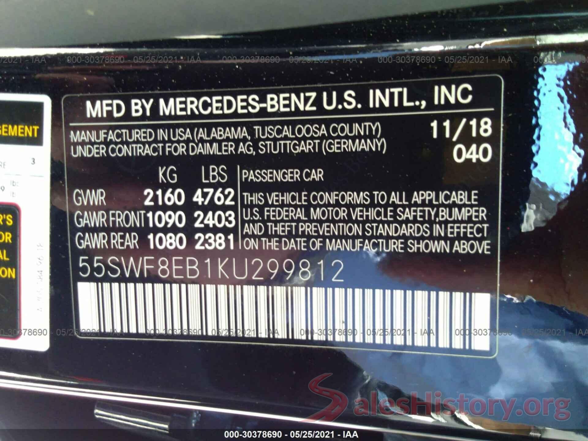 55SWF8EB1KU299812 2019 MERCEDES-BENZ C-CLASS