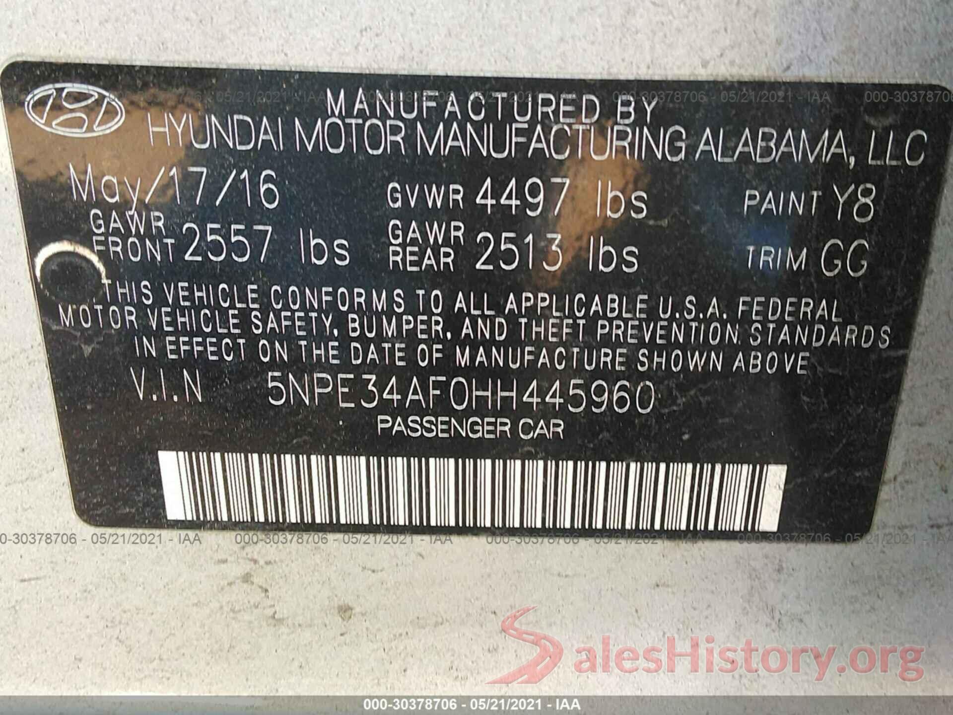 5NPE34AF0HH445960 2017 HYUNDAI SONATA