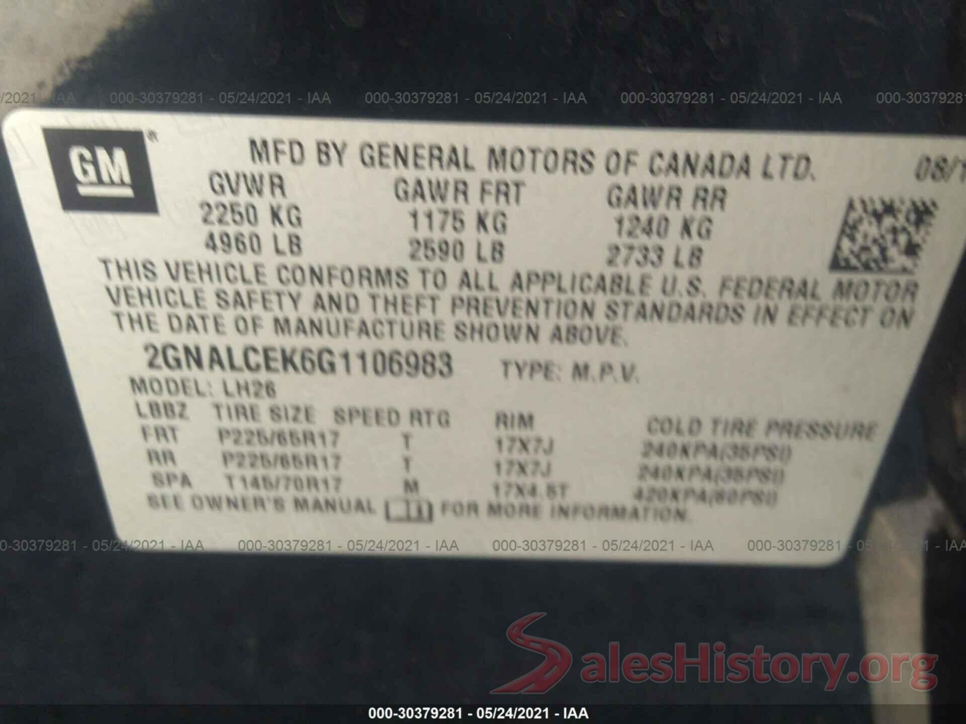 2GNALCEK6G1106983 2016 CHEVROLET EQUINOX