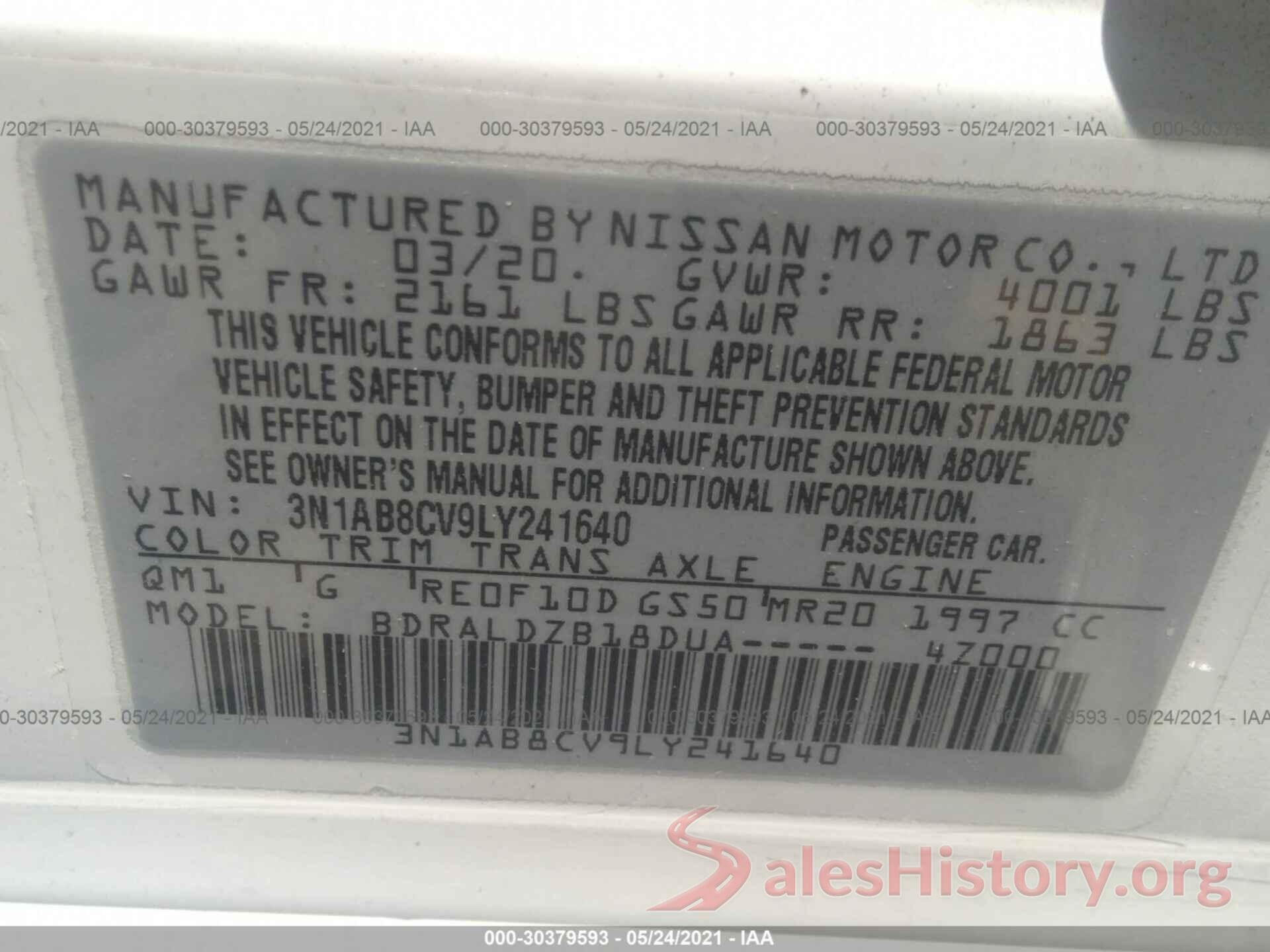 3N1AB8CV9LY241640 2020 NISSAN SENTRA