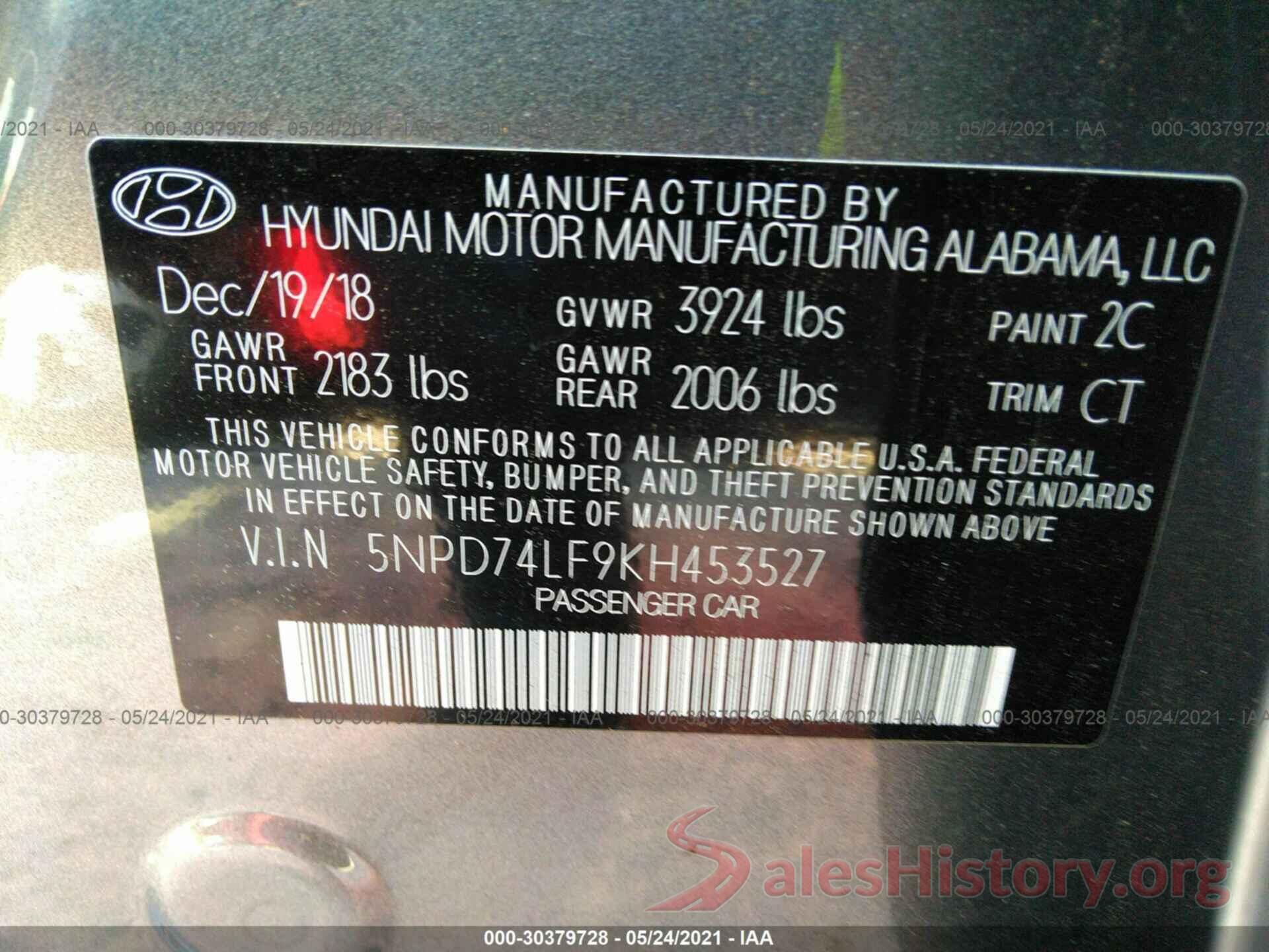 5NPD74LF9KH453527 2019 HYUNDAI ELANTRA