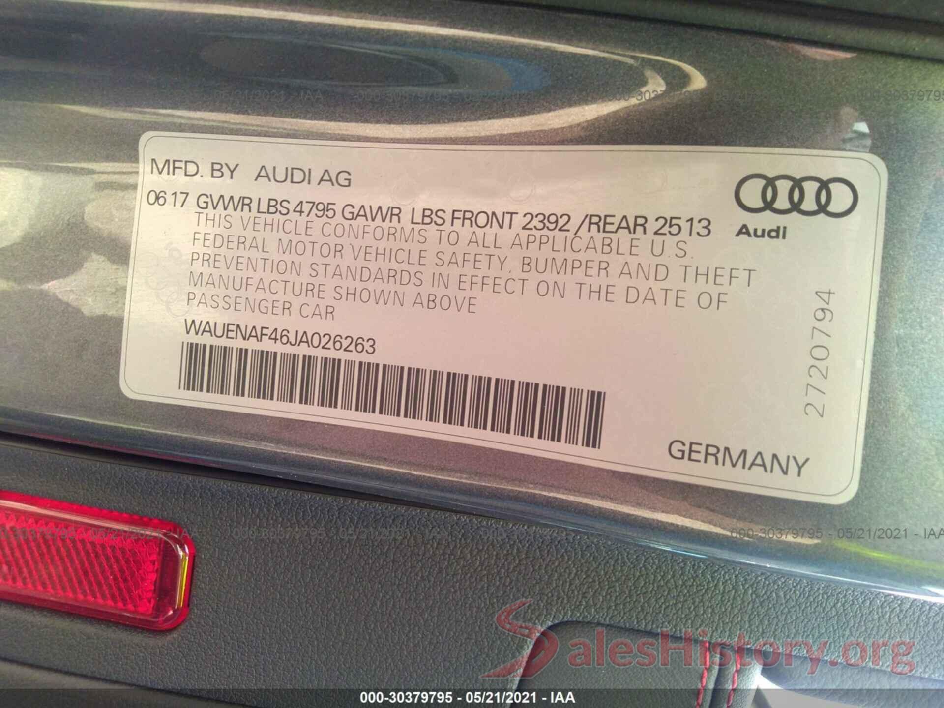 WAUENAF46JA026263 2018 AUDI A4