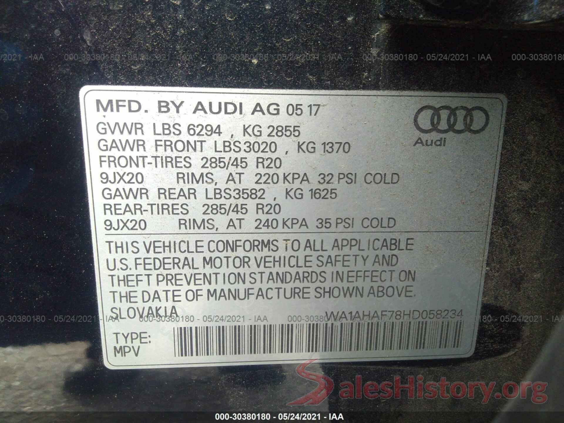 WA1AHAF78HD058234 2017 AUDI Q7