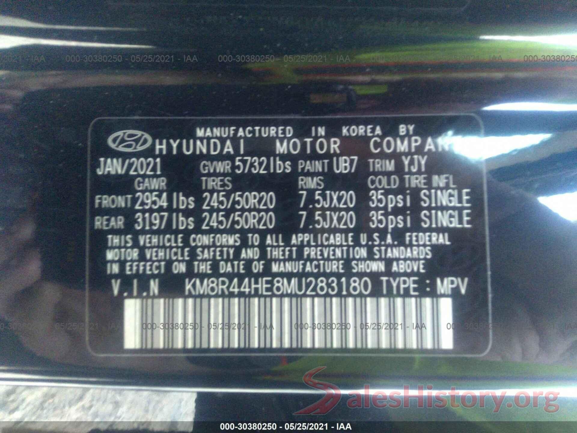 KM8R44HE8MU283180 2021 HYUNDAI PALISADE