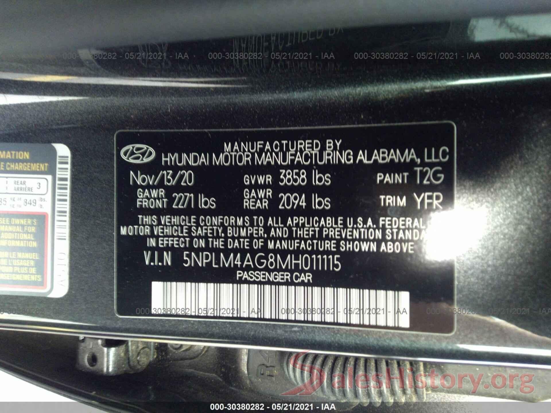 5NPLM4AG8MH011115 2021 HYUNDAI ELANTRA