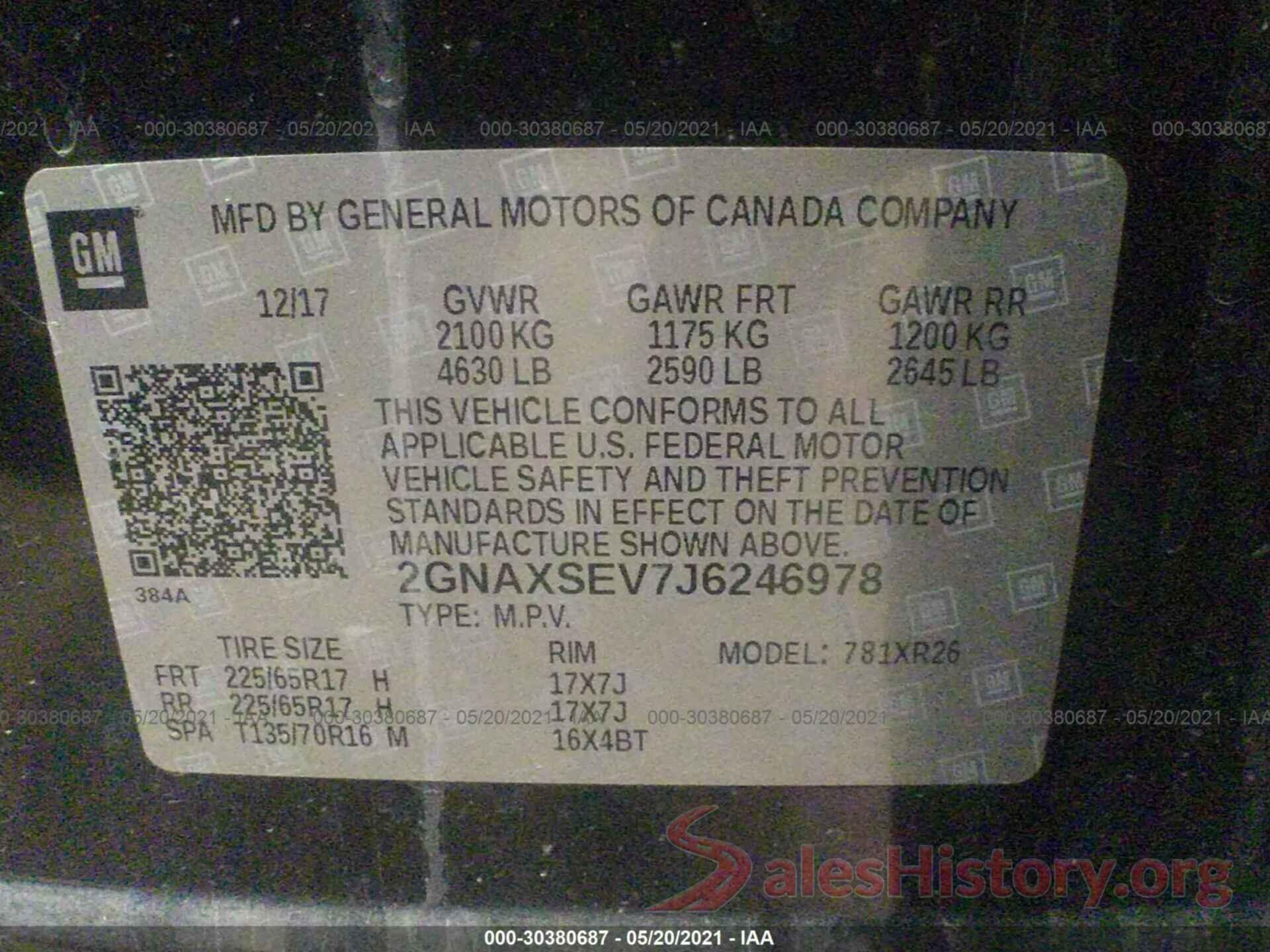 2GNAXSEV7J6246978 2018 CHEVROLET EQUINOX