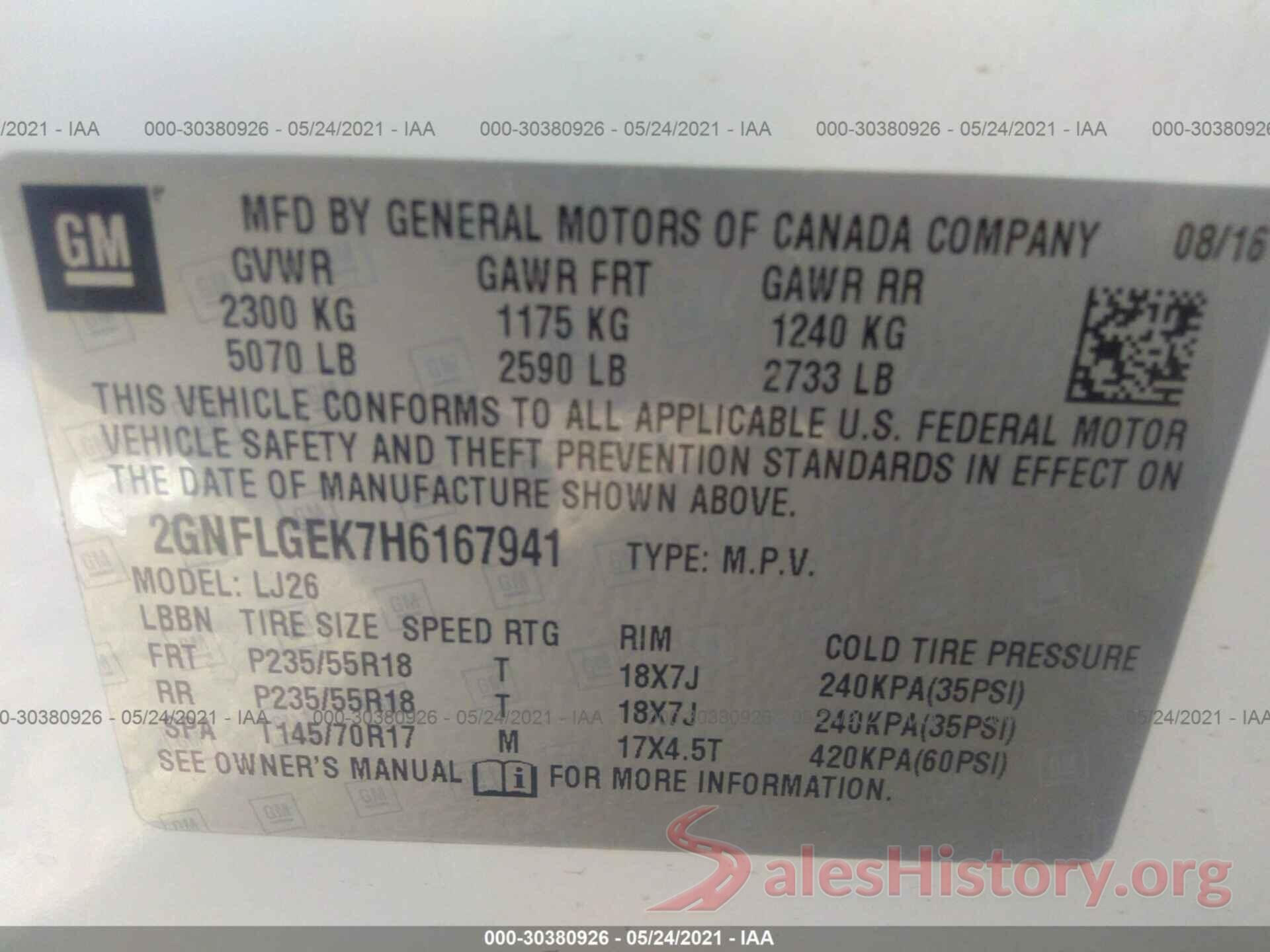 2GNFLGEK7H6167941 2017 CHEVROLET EQUINOX