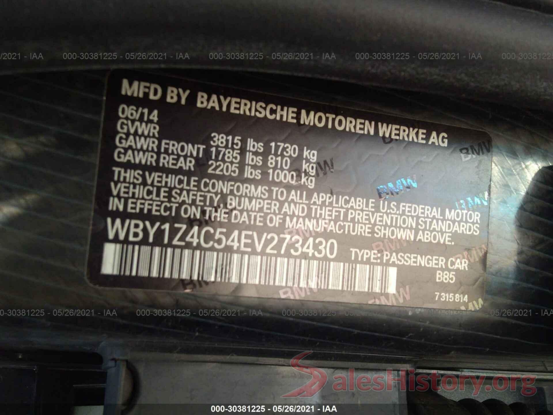 WBY1Z4C54EV273430 2014 BMW I3