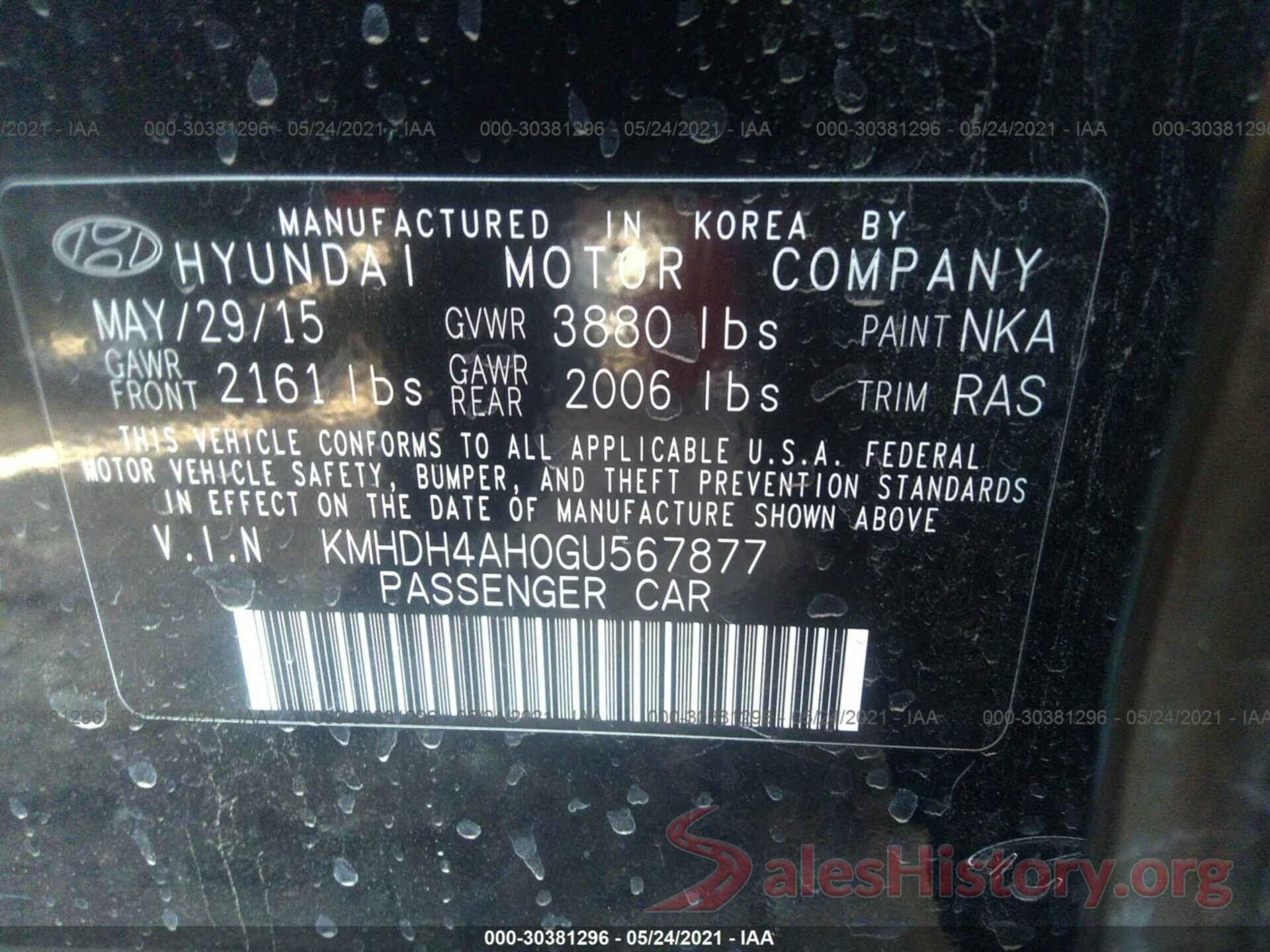 KMHDH4AH0GU567877 2016 HYUNDAI ELANTRA