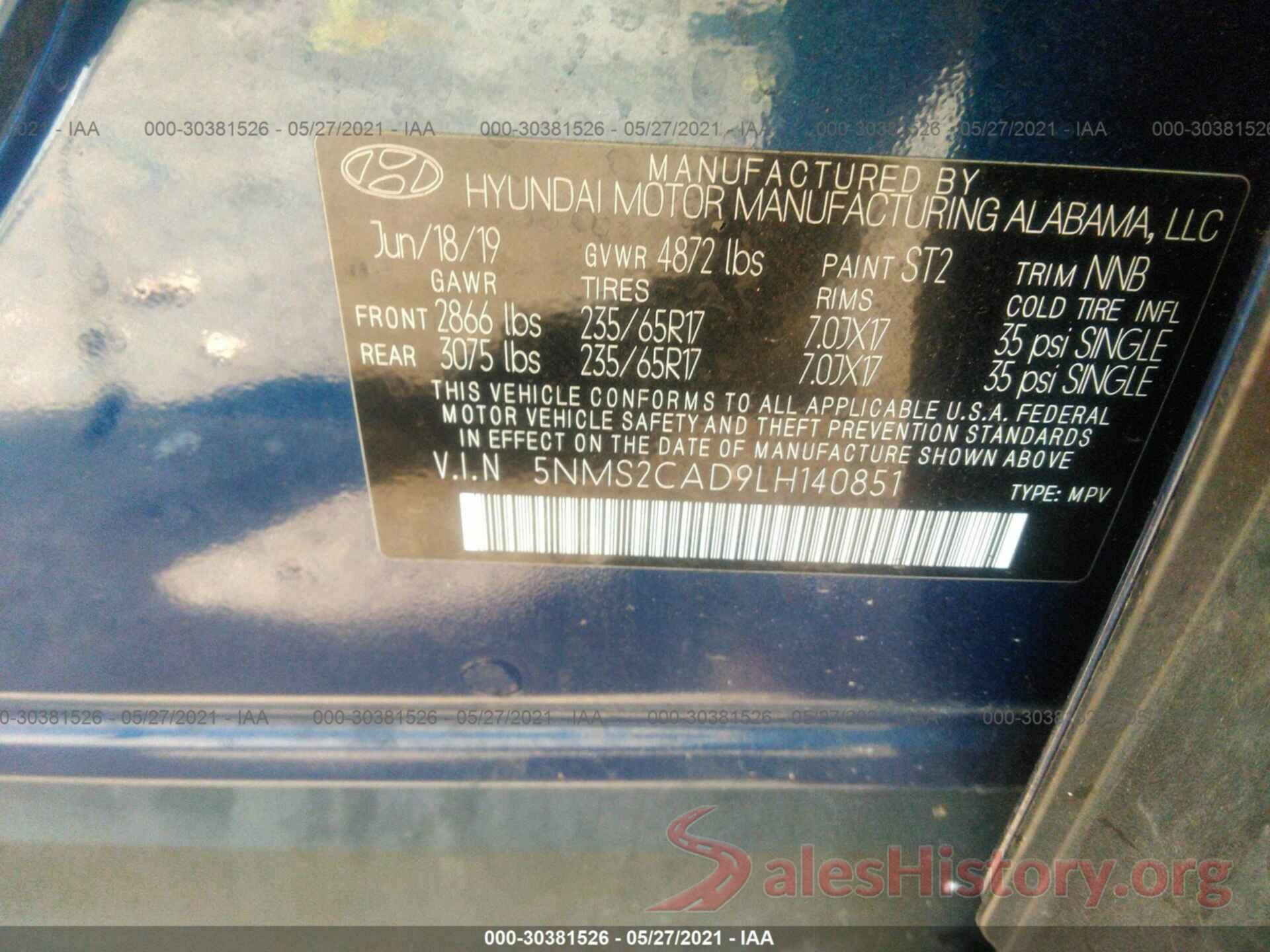 5NMS2CAD9LH140851 2020 HYUNDAI SANTA FE