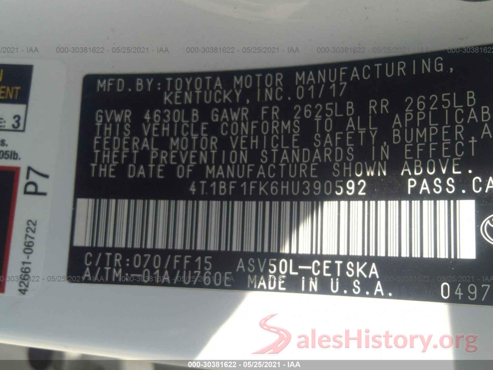 4T1BF1FK6HU390592 2017 TOYOTA CAMRY