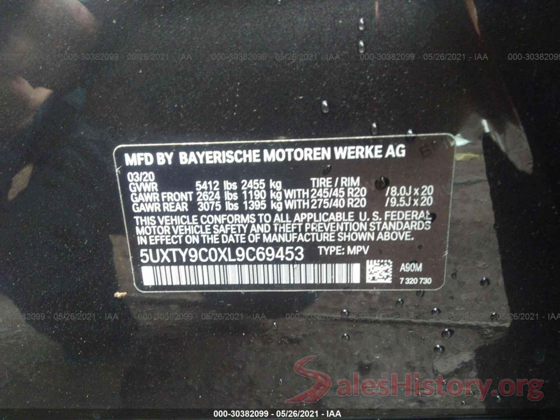 5UXTY9C0XL9C69453 2020 BMW X3