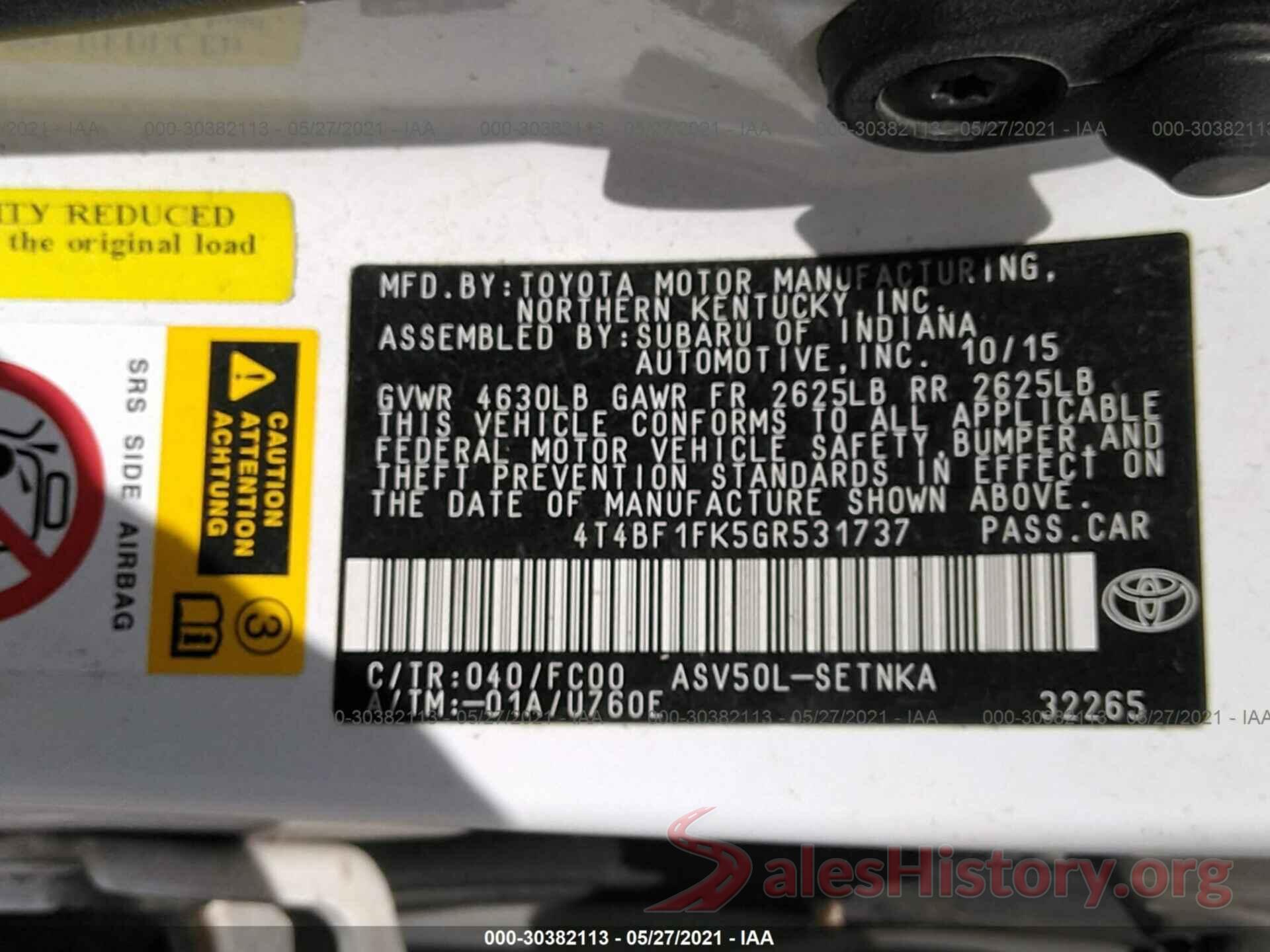 4T4BF1FK5GR531737 2016 TOYOTA CAMRY