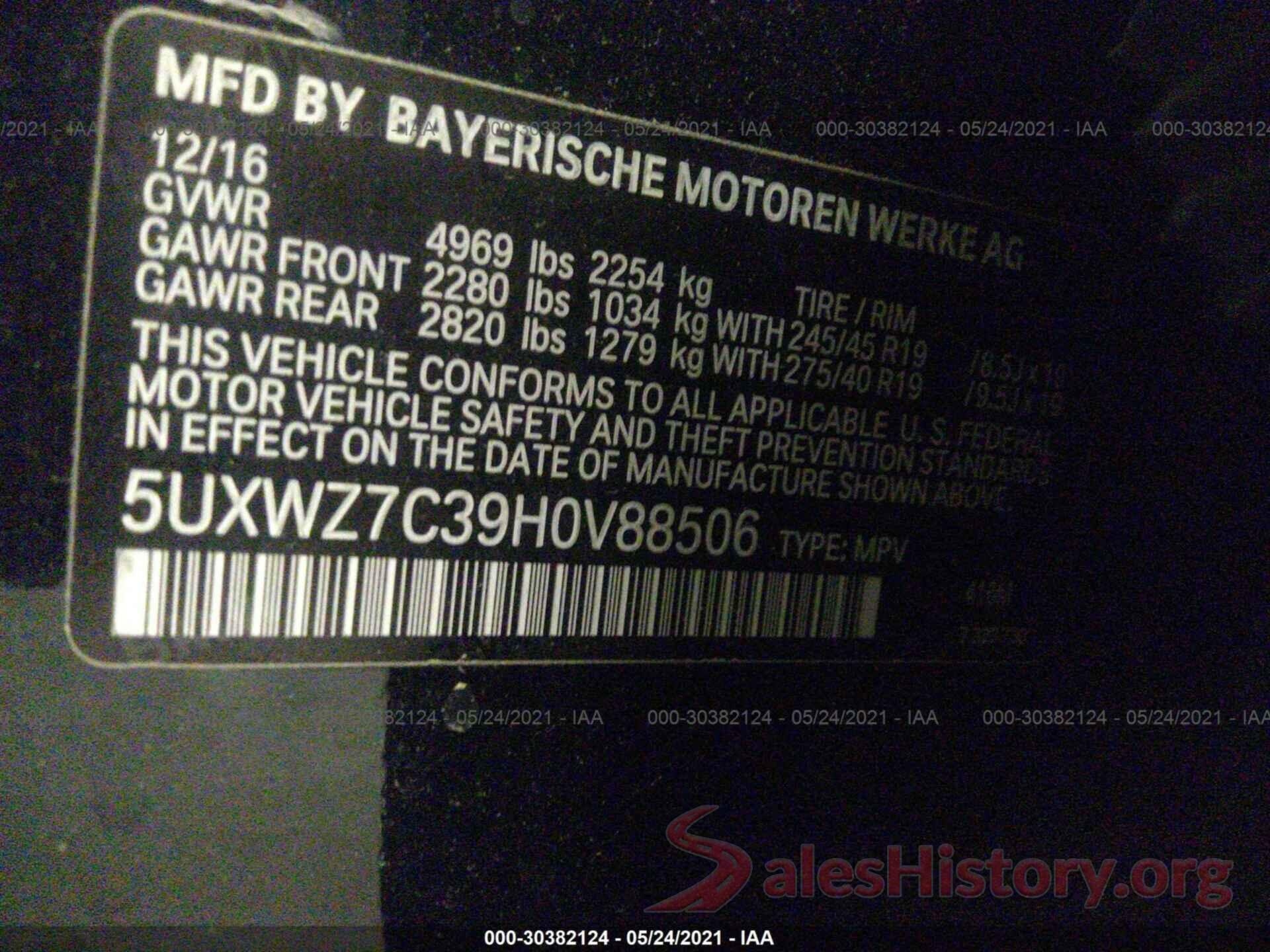 5UXWZ7C39H0V88506 2017 BMW X3