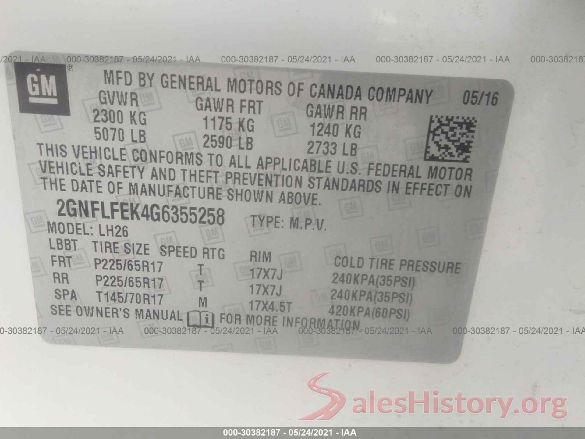 2GNFLFEK4G6355258 2016 CHEVROLET EQUINOX