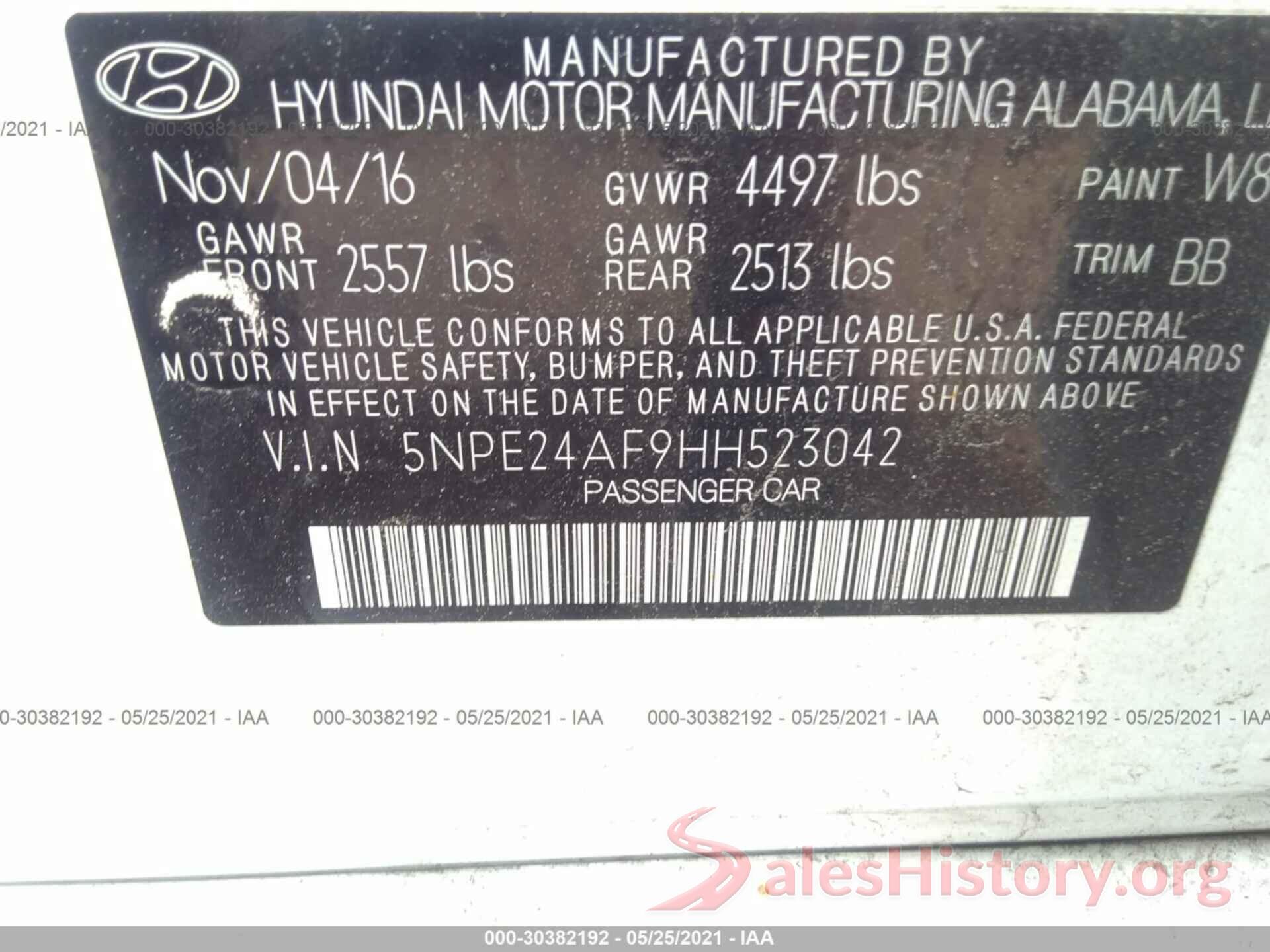 5NPE24AF9HH523042 2017 HYUNDAI SONATA