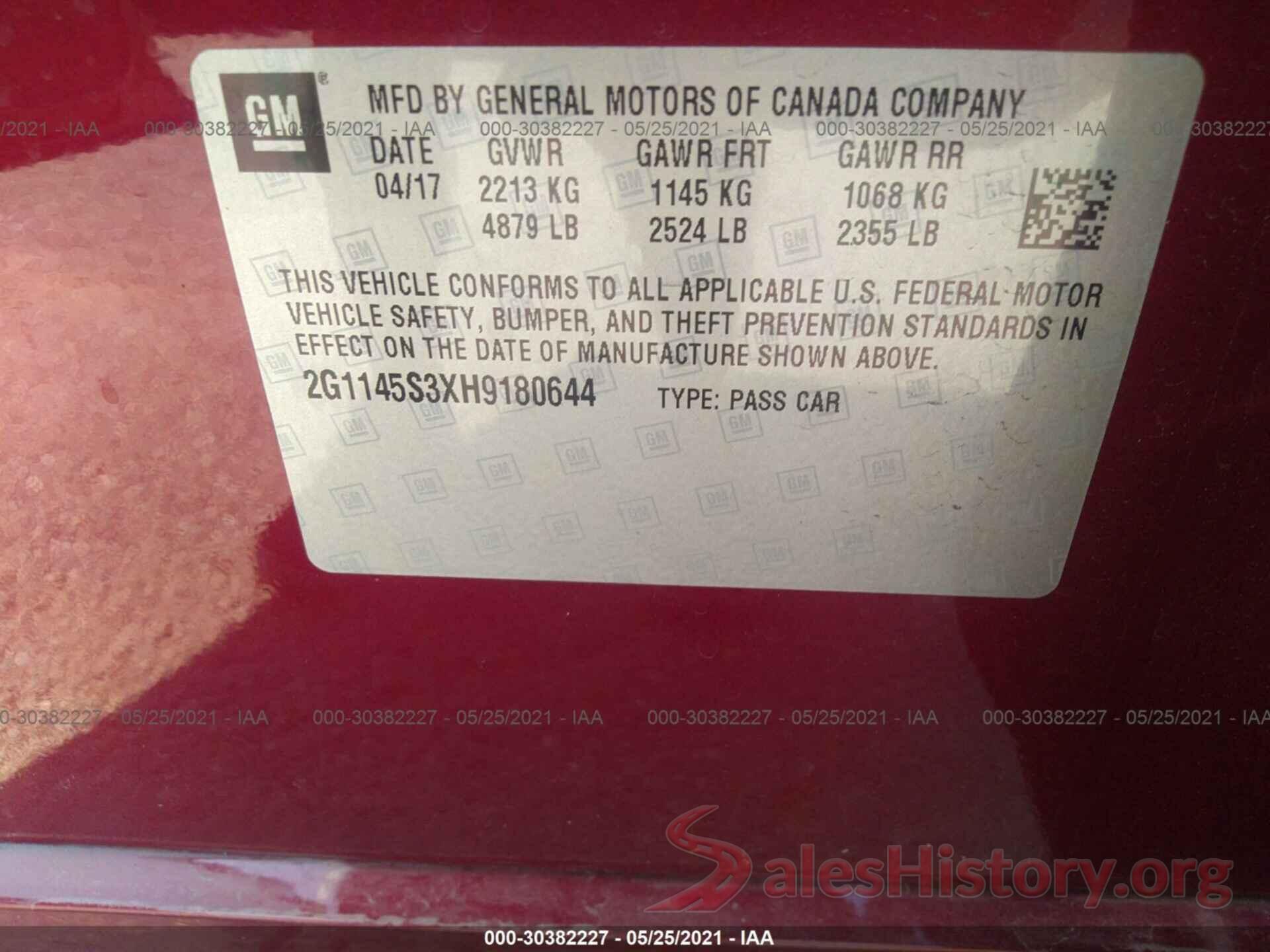 2G1145S3XH9180644 2017 CHEVROLET IMPALA