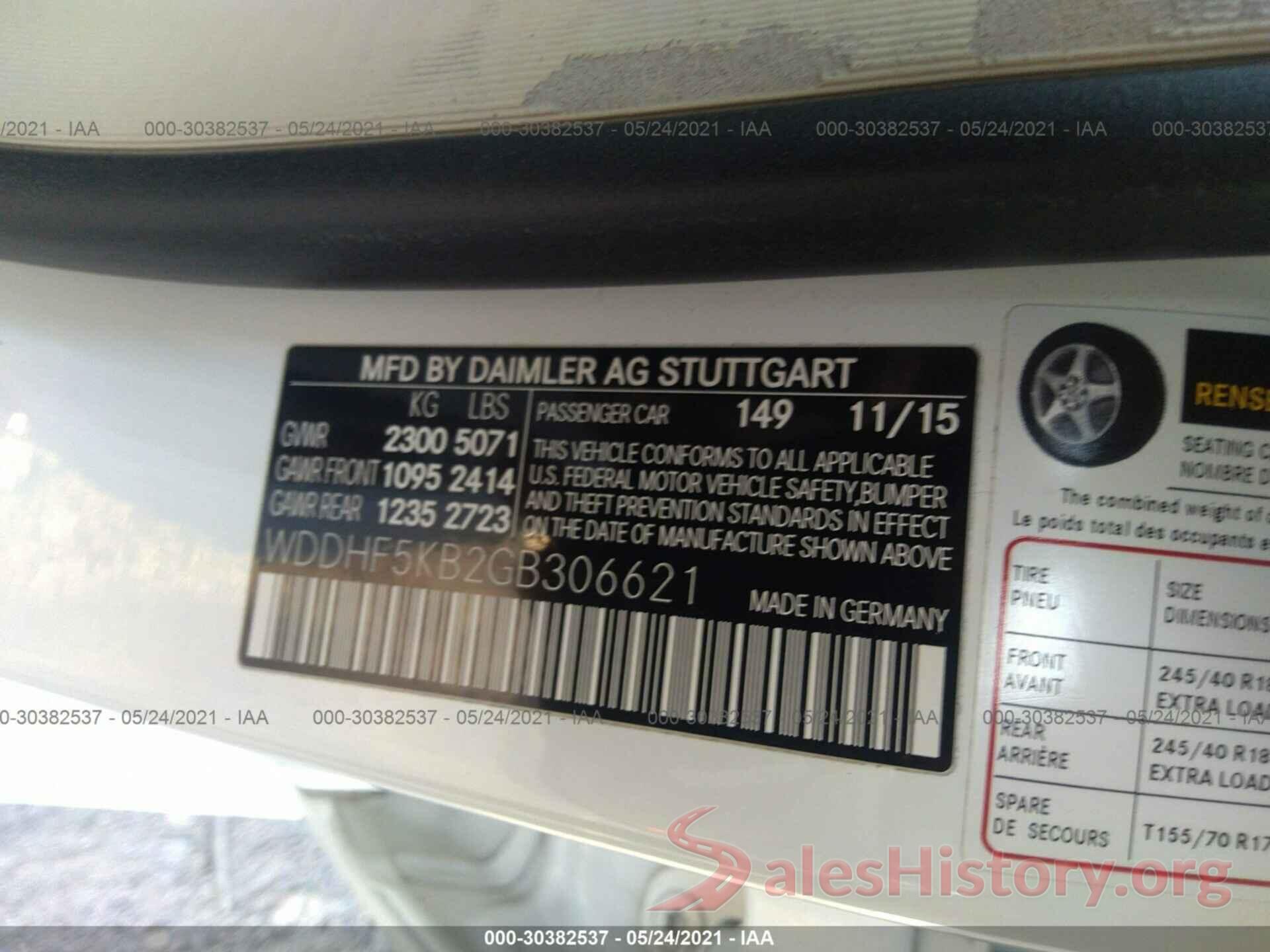 WDDHF5KB2GB306621 2016 MERCEDES-BENZ E-CLASS