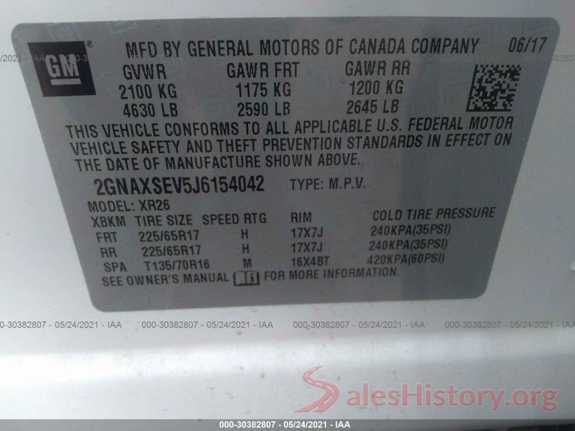 2GNAXSEV5J6154042 2018 CHEVROLET EQUINOX