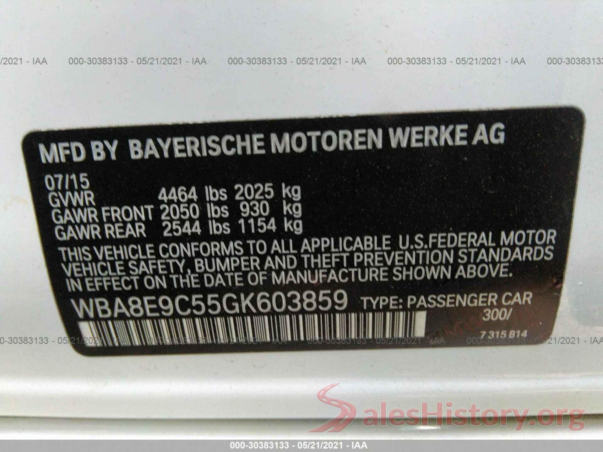 WBA8E9C55GK603859 2016 BMW 3 SERIES