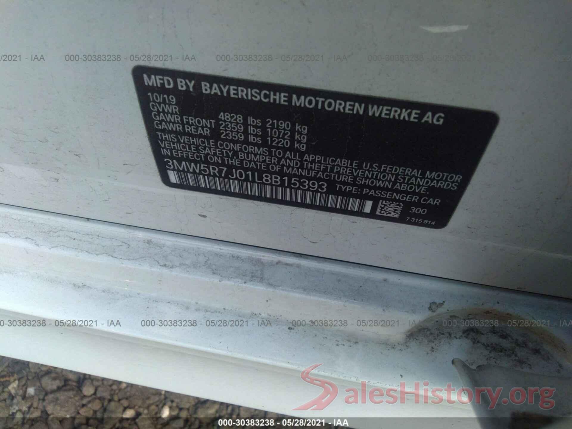 3MW5R7J01L8B15393 2020 BMW 3 SERIES