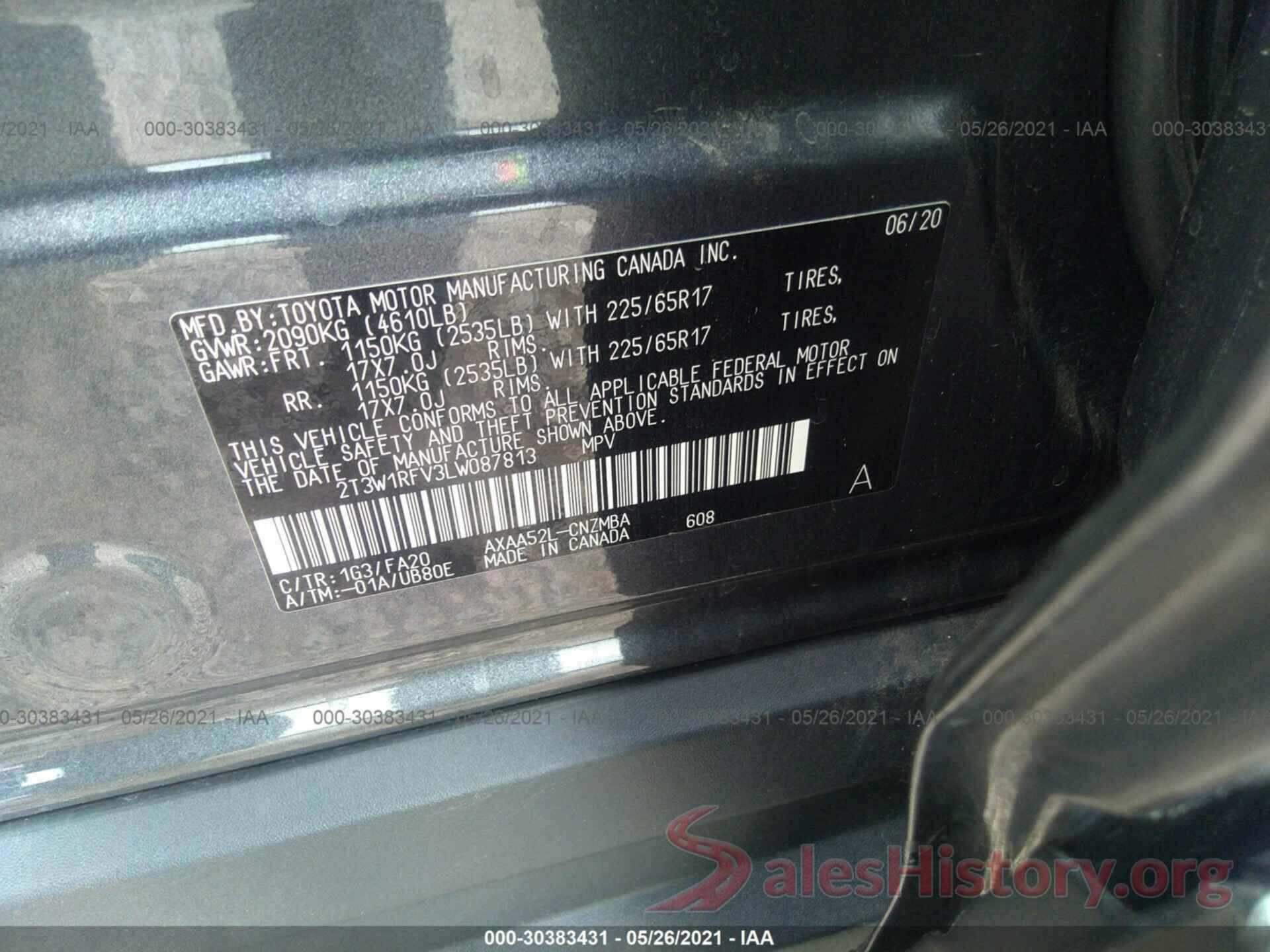 2T3W1RFV3LW087813 2020 TOYOTA RAV4