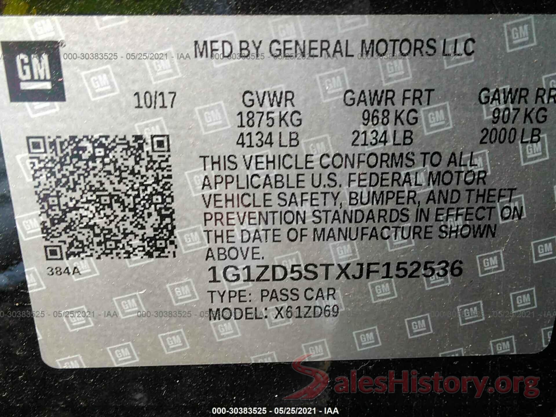 1G1ZD5STXJF152536 2018 CHEVROLET MALIBU