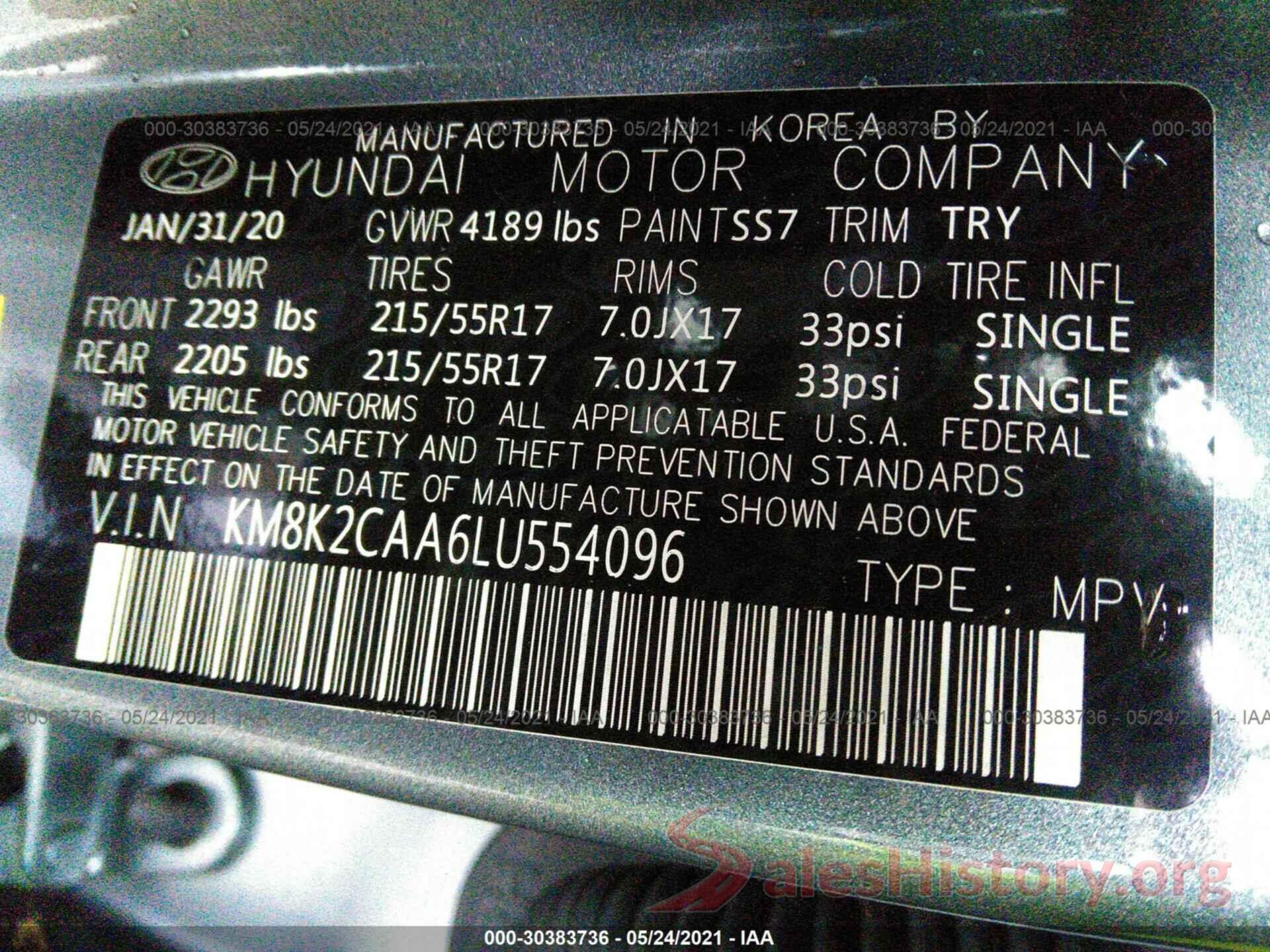 KM8K2CAA6LU554096 2020 HYUNDAI KONA