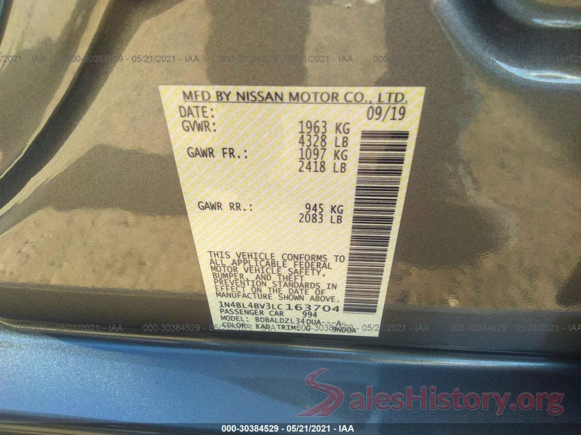 1N4BL4BV3LC163704 2020 NISSAN ALTIMA